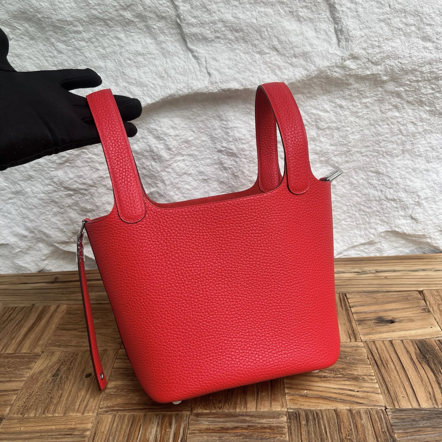Picotin 18cm Clemence original cow tc leather Color: S3 heart red, fully handmade wax thread sewing Phw customized✈️ - Image 9