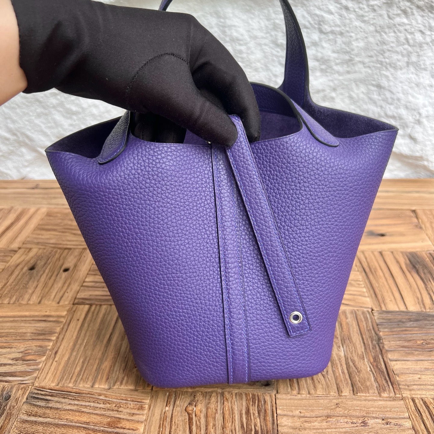Picotin 18cm Clemence original cow tc leather Color: X3 purple, all handmade wax stitching Phw customized✈️ - Image 3