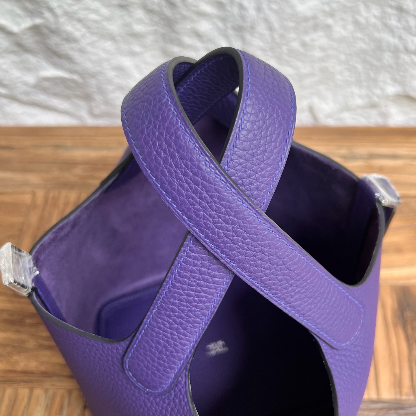 Picotin 18cm Clemence original cow tc leather Color: X3 purple, all handmade wax stitching Phw customized✈️ - Image 4