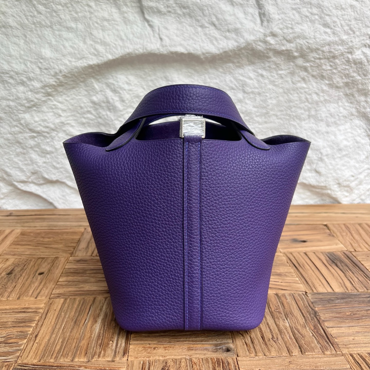Picotin 18cm Clemence original cow tc leather Color: X3 purple, all handmade wax stitching Phw customized✈️ - Image 8