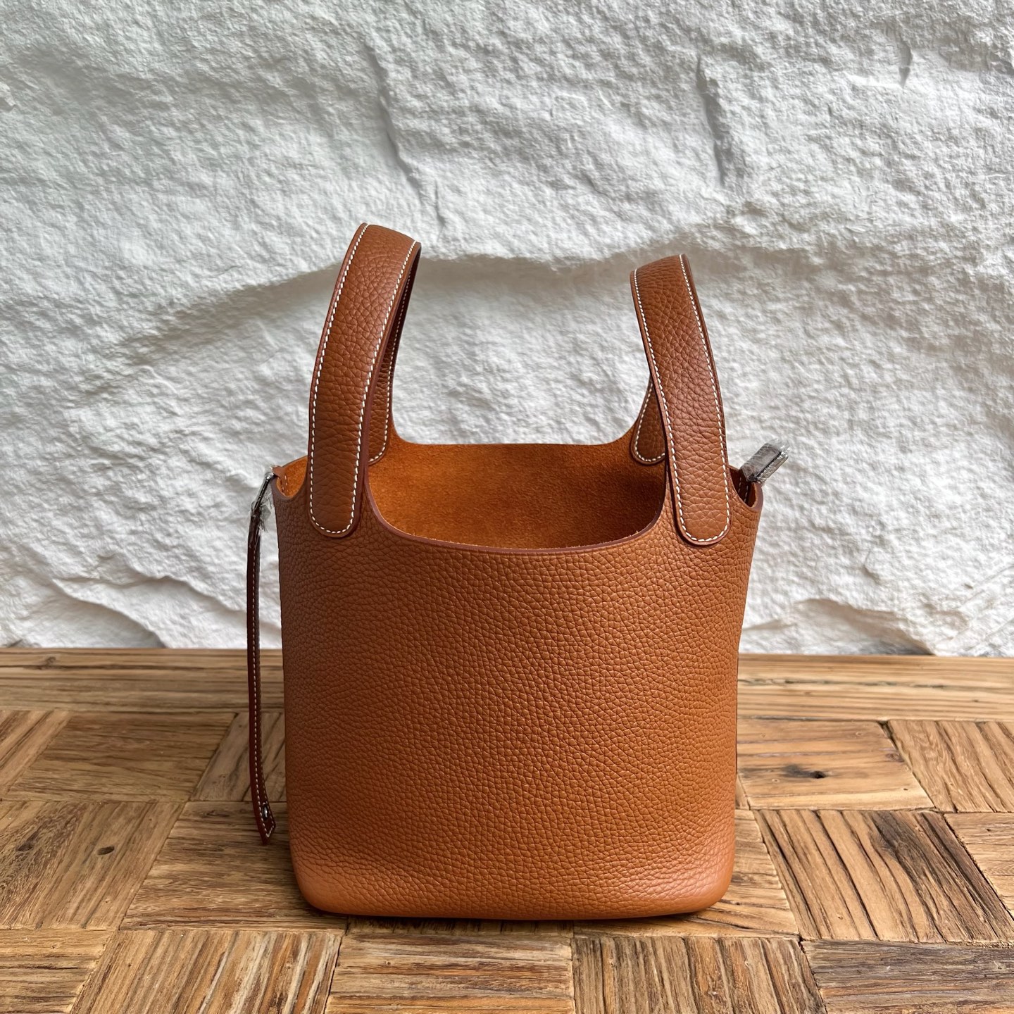 Spot Picotin 18cm Clemence original cow tc leather Color: Ck37 golden brown, fully handmade wax thread sewing Phw Stock
