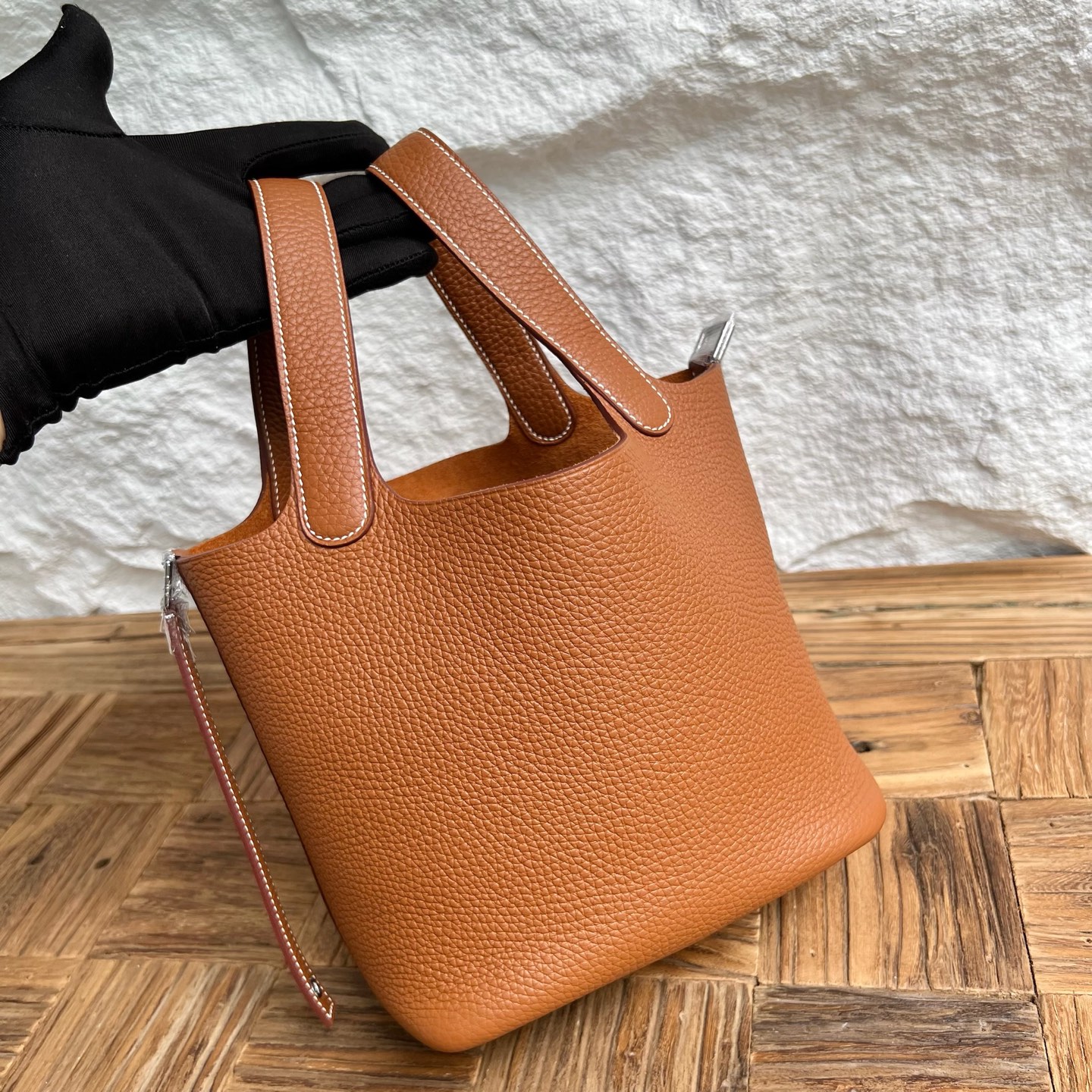 Spot Picotin 18cm Clemence original cow tc leather Color: Ck37 golden brown, fully handmade wax thread sewing Phw Stock - Image 2