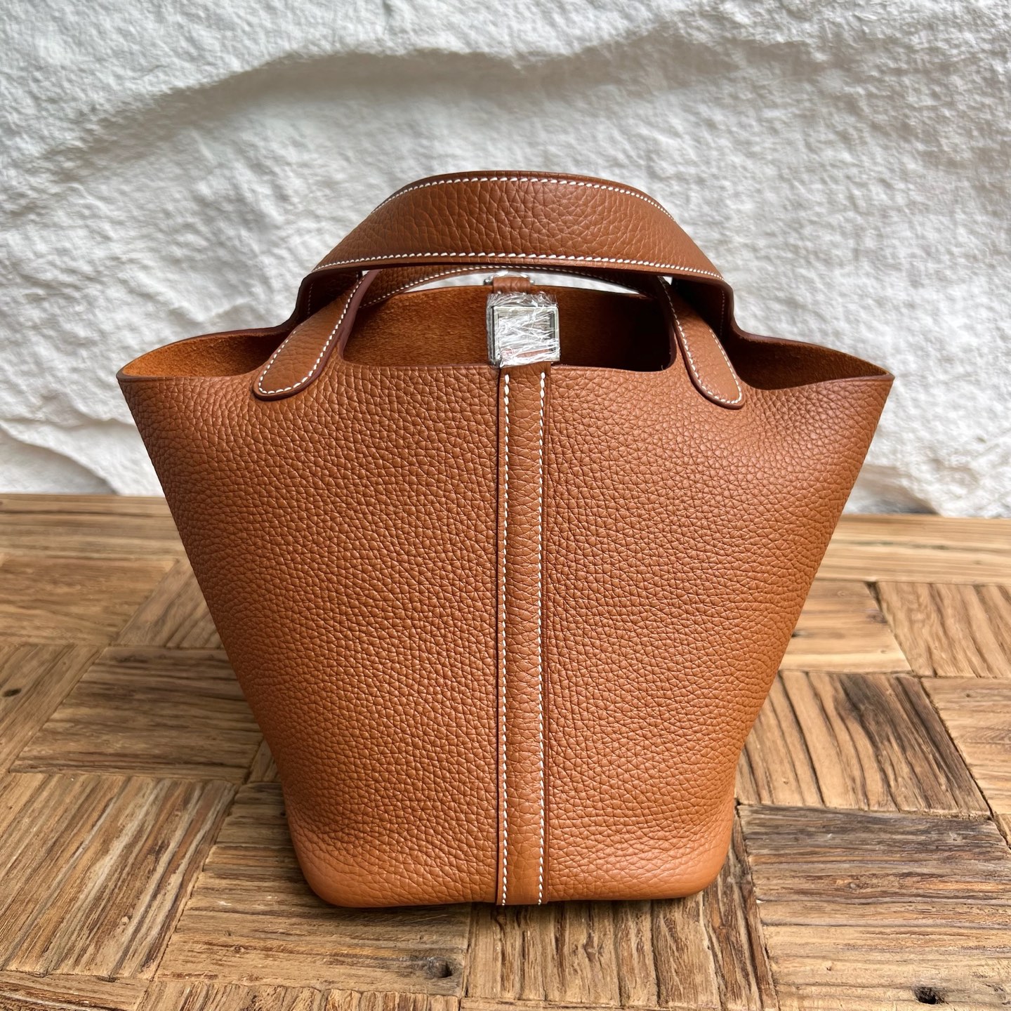 Spot Picotin 18cm Clemence original cow tc leather Color: Ck37 golden brown, fully handmade wax thread sewing Phw Stock - Image 4
