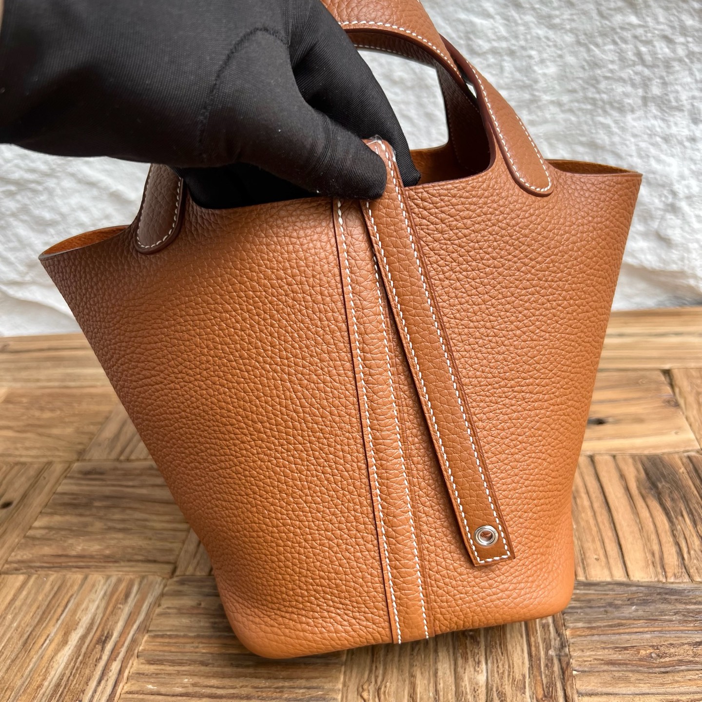 Spot Picotin 18cm Clemence original cow tc leather Color: Ck37 golden brown, fully handmade wax thread sewing Phw Stock - Image 3