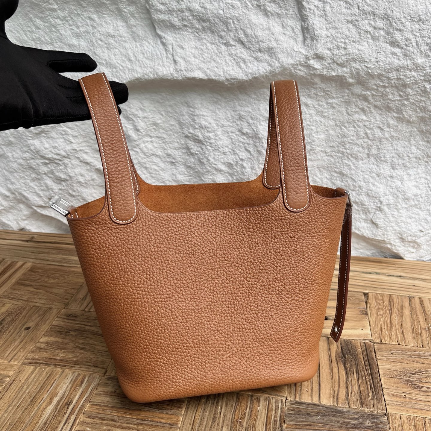 Spot Picotin 18cm Clemence original cow tc leather Color: Ck37 golden brown, fully handmade wax thread sewing Phw Stock - Image 8