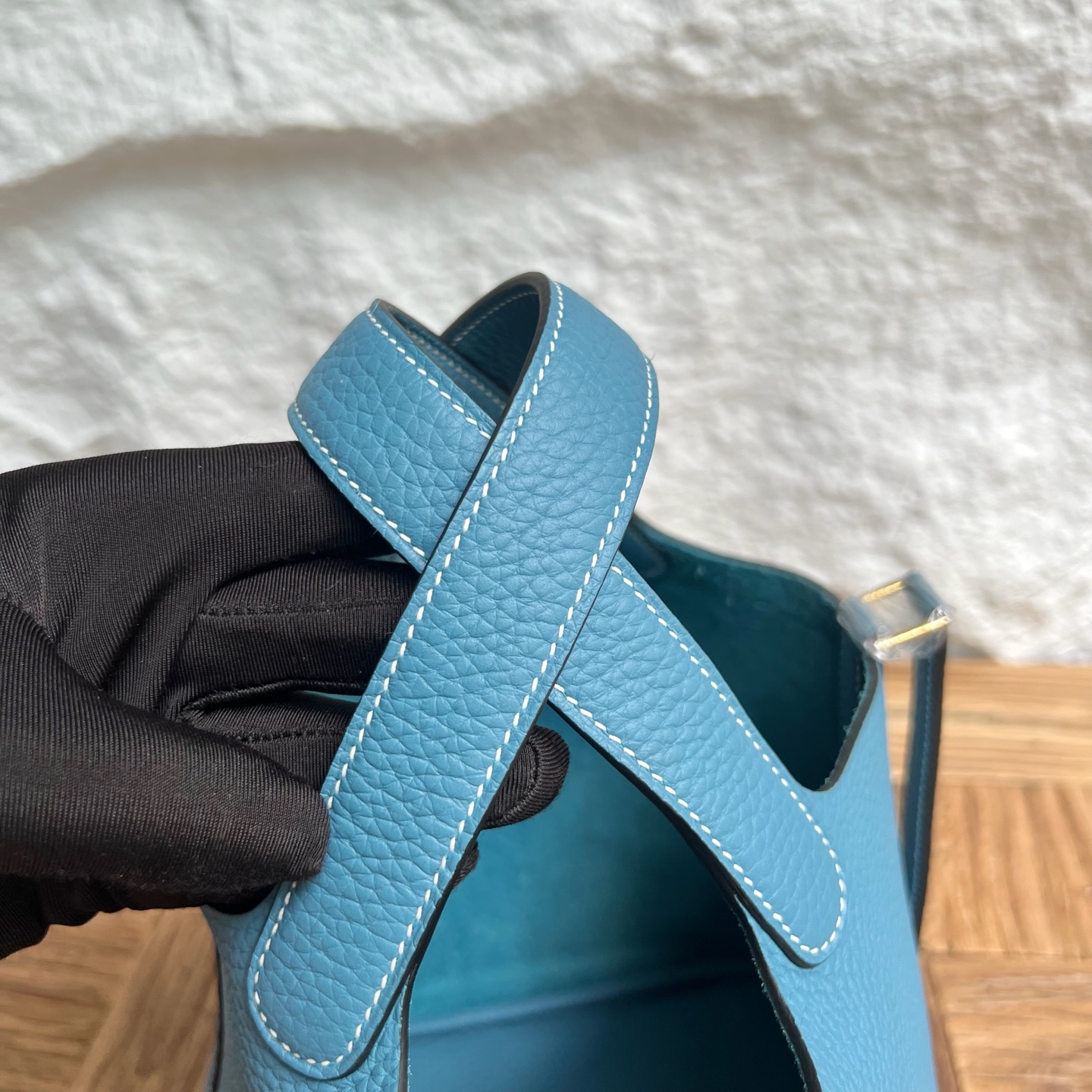 Picotin 18cm Clemence original cow tc leather Color: D2 new denim blue, fully handmade wax stitching Ghw customized✈️ - Image 3