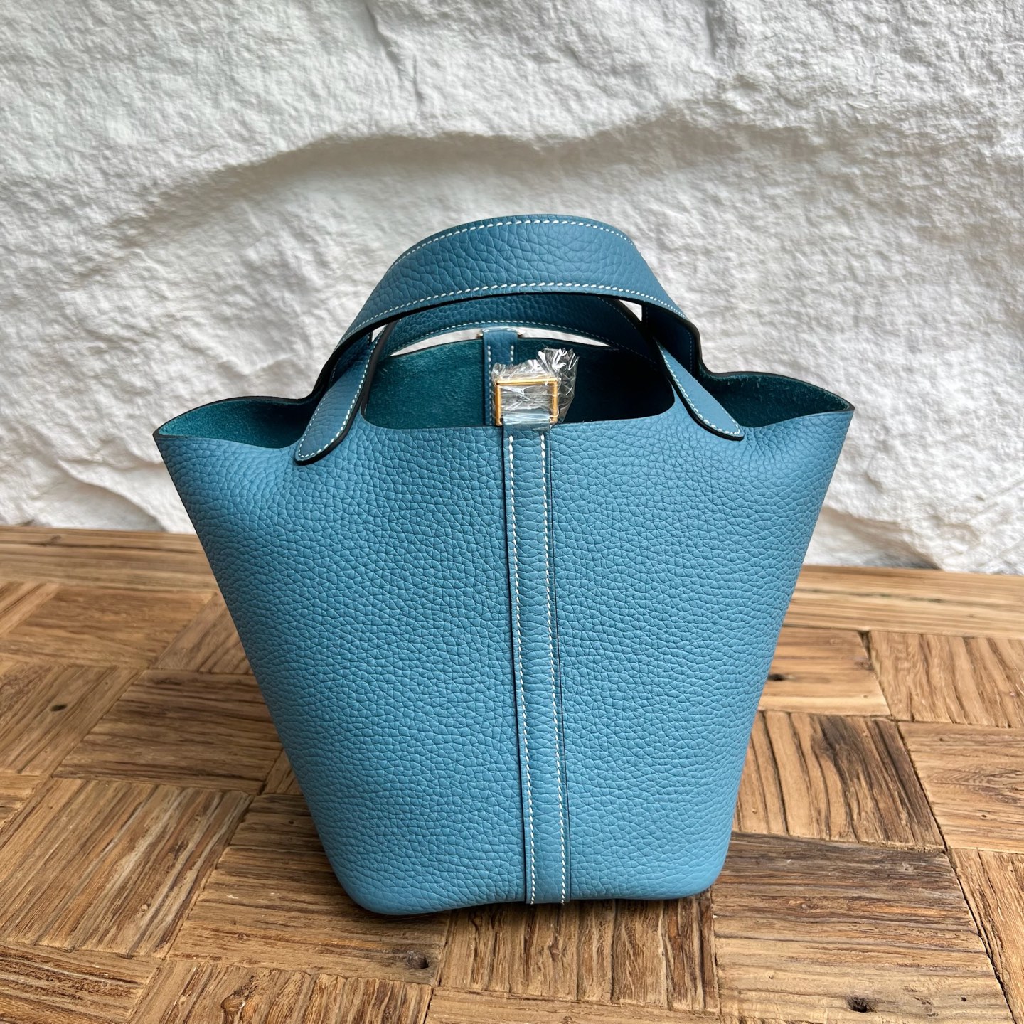Picotin 18cm Clemence original cow tc leather Color: D2 new denim blue, fully handmade wax stitching Ghw customized✈️ - Image 4