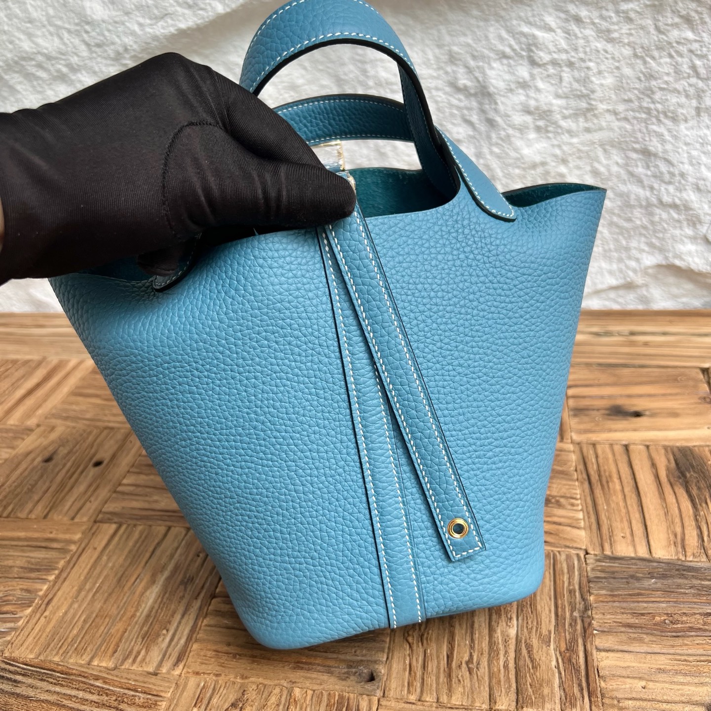 Picotin 18cm Clemence original cow tc leather Color: D2 new denim blue, fully handmade wax stitching Ghw customized✈️ - Image 5