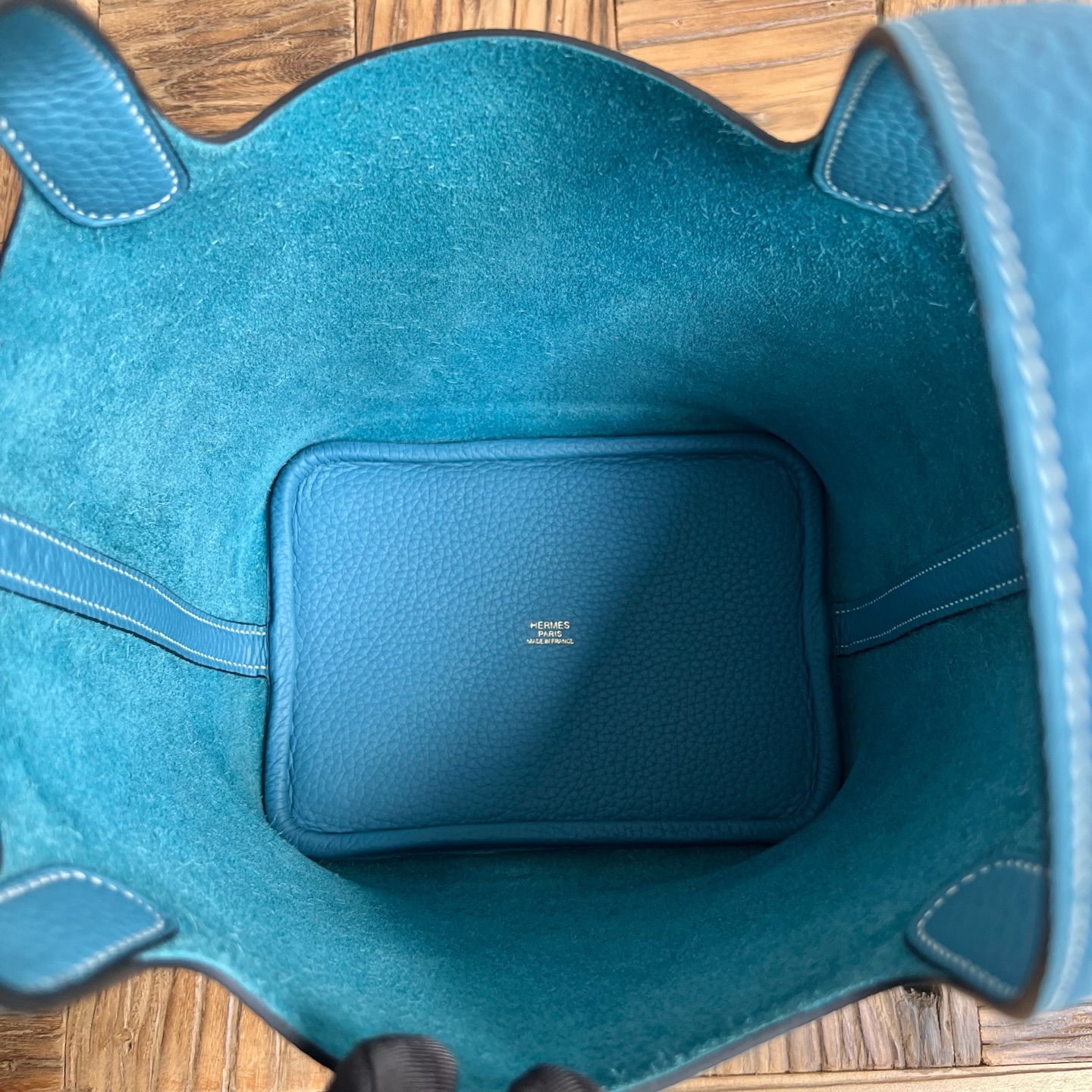 Picotin 18cm Clemence original cow tc leather Color: D2 new denim blue, fully handmade wax stitching Ghw customized✈️ - Image 6