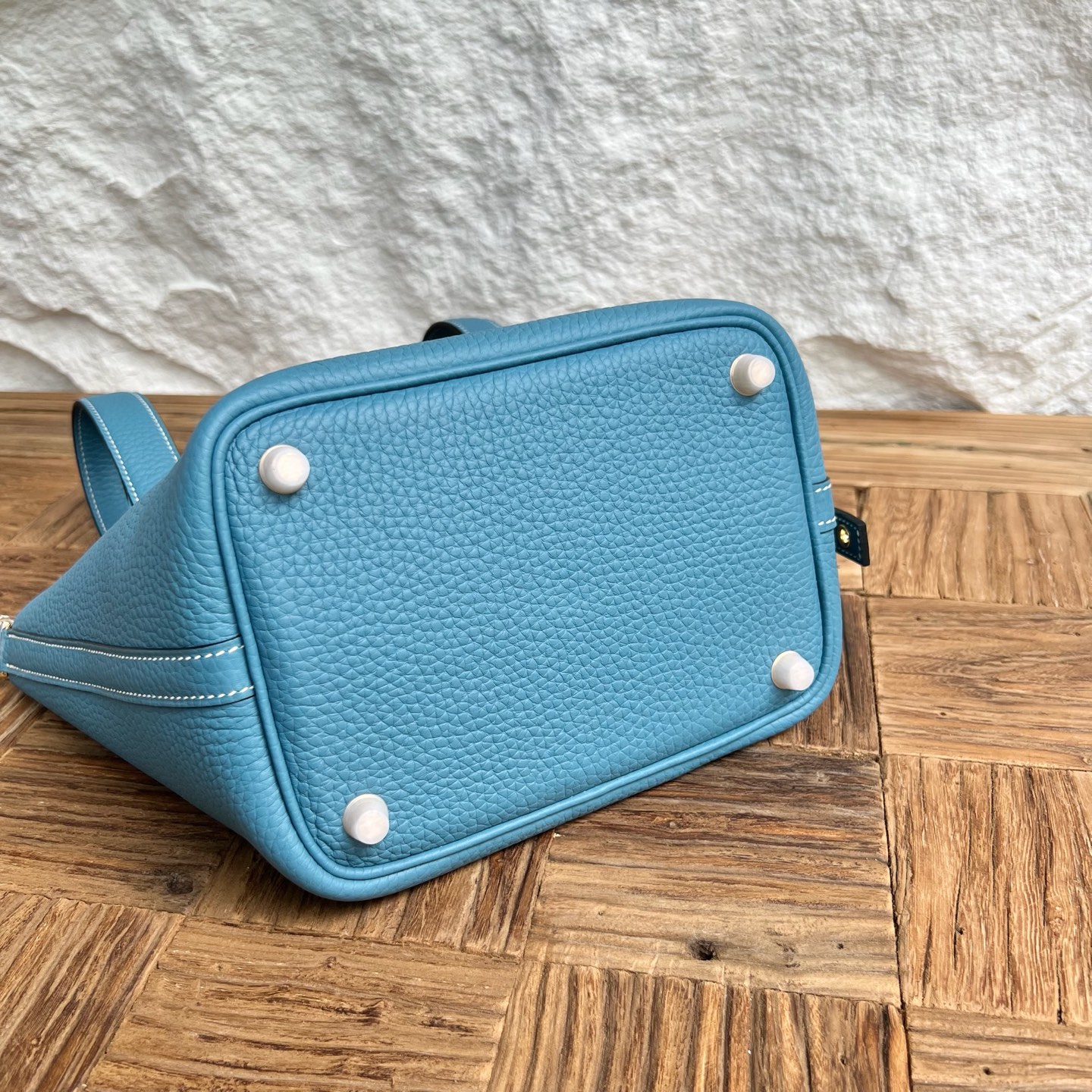 Picotin 18cm Clemence original cow tc leather Color: D2 new denim blue, fully handmade wax stitching Ghw customized✈️ - Image 10