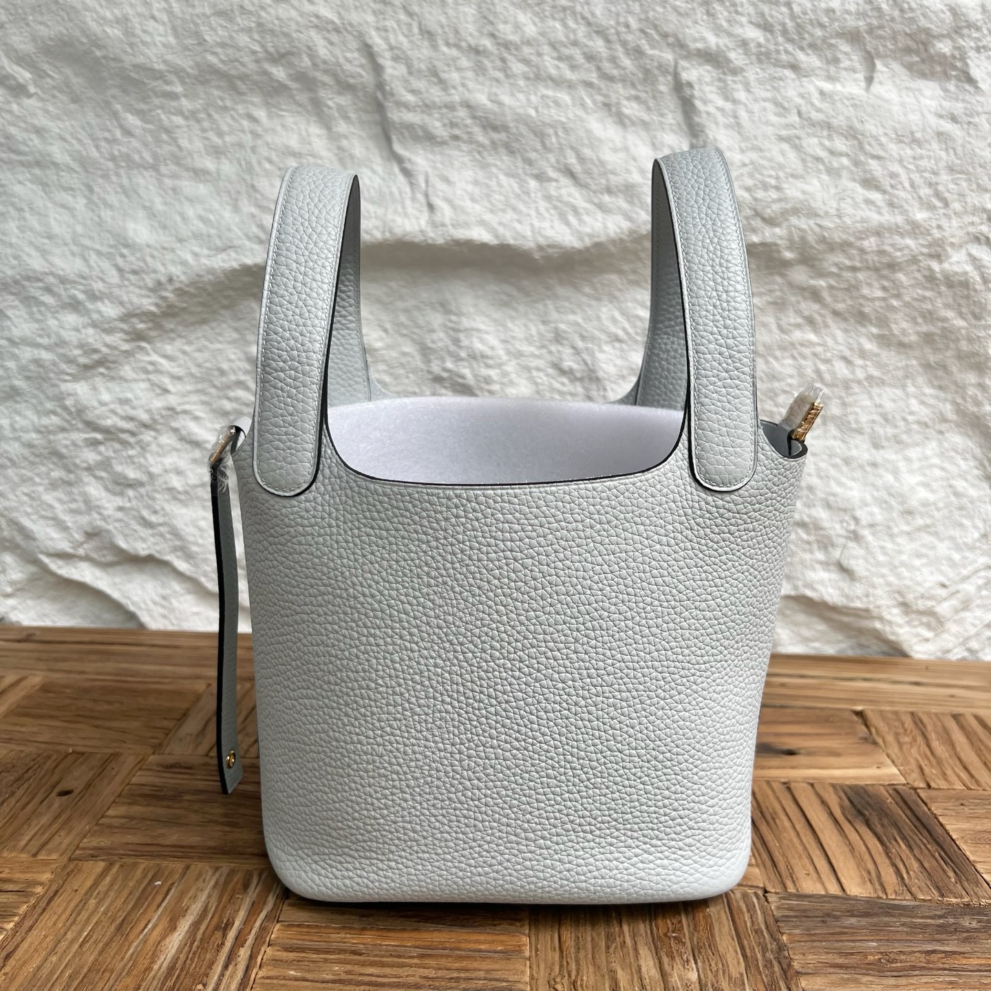 Picotin 18cm Clemence original cow tc leather Color: 08 Holy Grail Blue, fully handmade wax stitching Gold buckle customized✈️