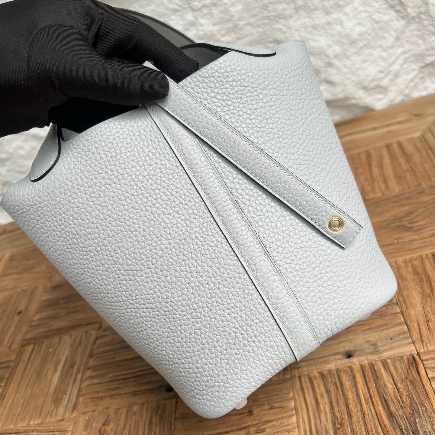 Picotin 18cm Clemence original cow tc leather Color: 08 Holy Grail Blue, fully handmade wax stitching Gold buckle customized✈️ - Image 3