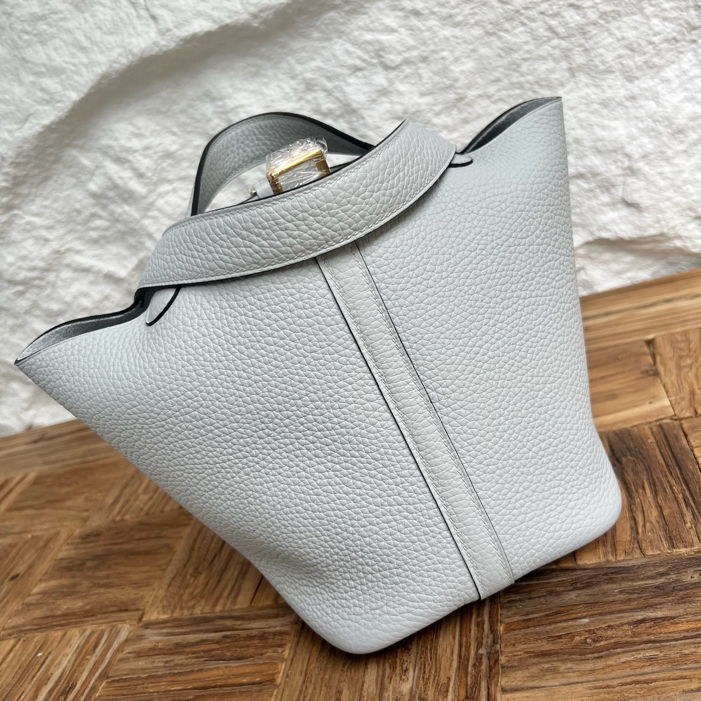 Picotin 18cm Clemence original cow tc leather Color: 08 Holy Grail Blue, fully handmade wax stitching Gold buckle customized✈️ - Image 5