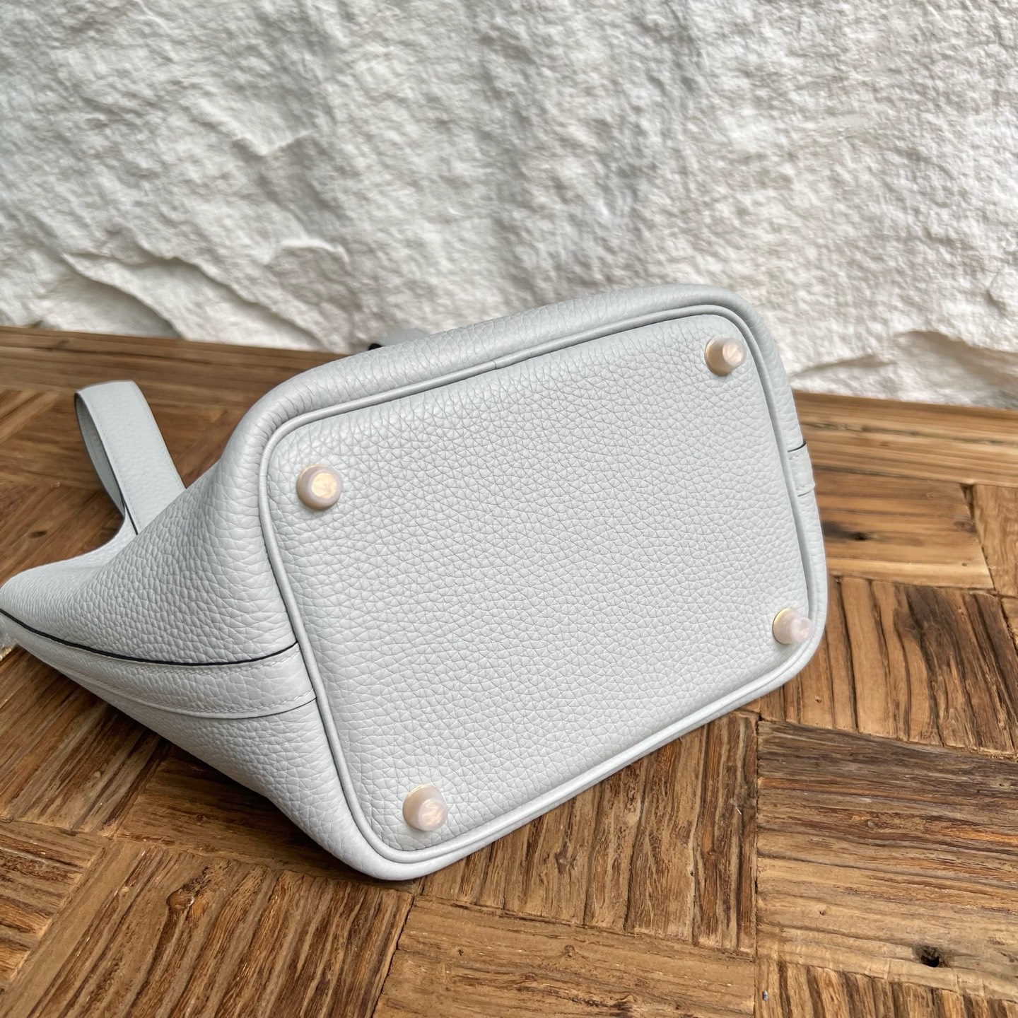 Picotin 18cm Clemence original cow tc leather Color: 08 Holy Grail Blue, fully handmade wax stitching Gold buckle customized✈️ - Image 8