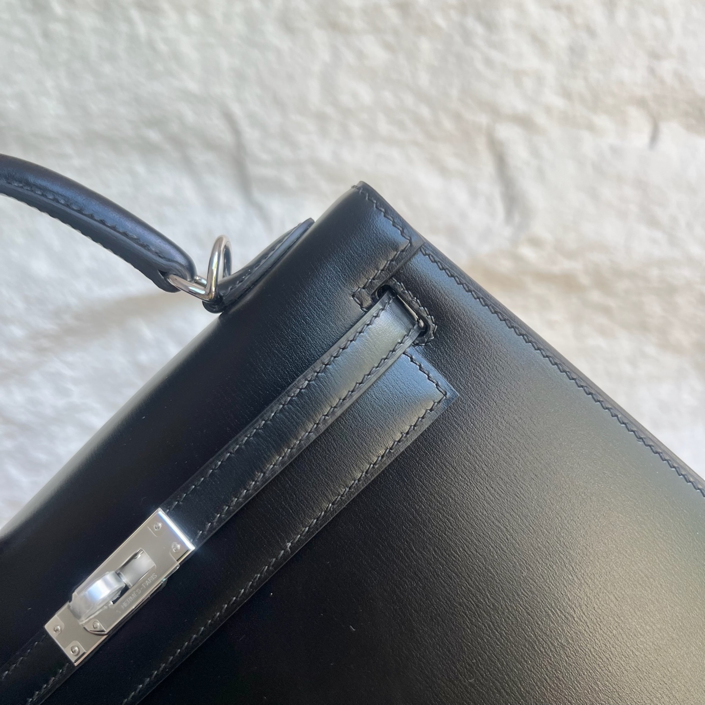 Kelly 25cm Box Leather Color: Ck89 black Noir fully handmade wax thread sewing Silver buckle customized✈️ - Image 2