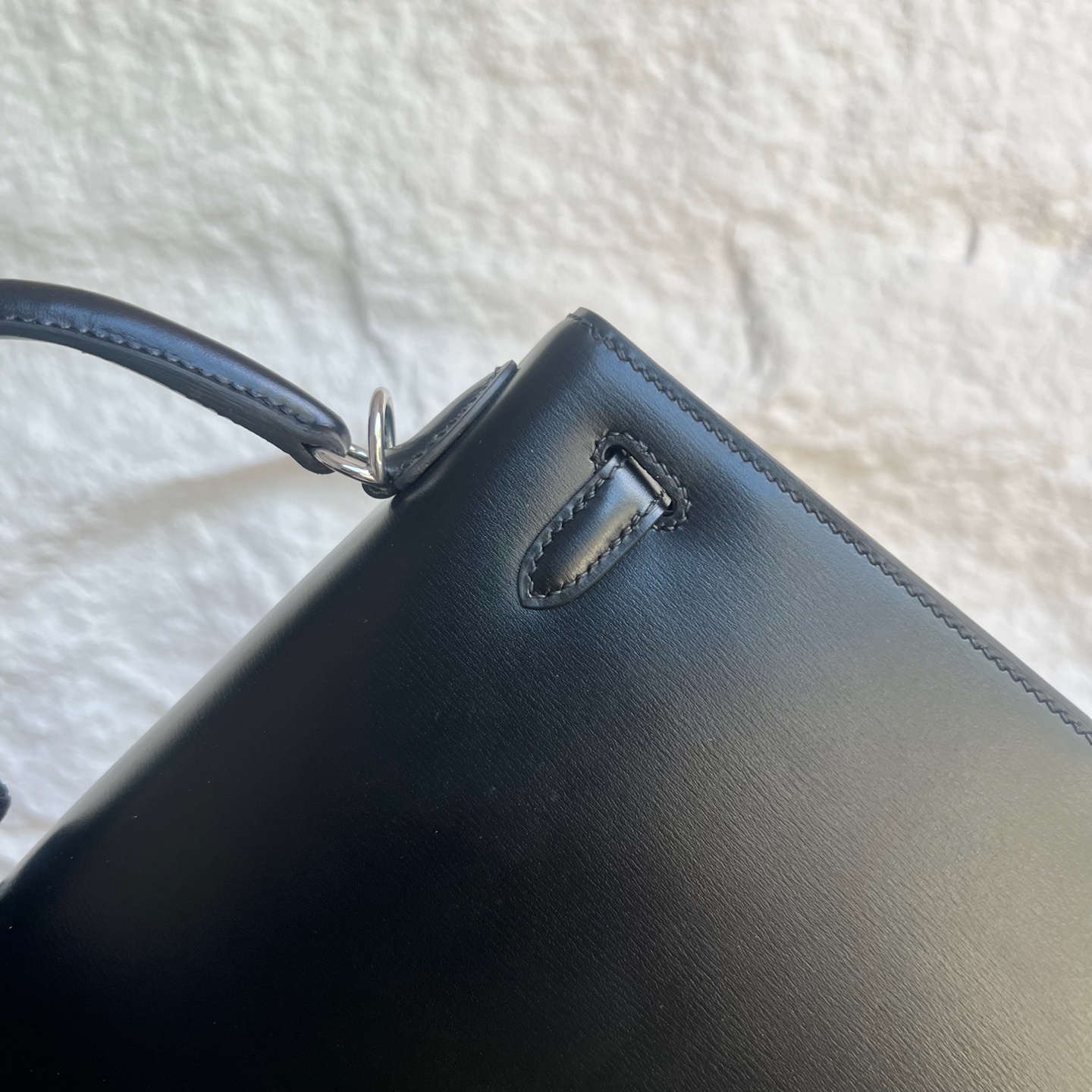 Kelly 25cm Box Leather Color: Ck89 black Noir fully handmade wax thread sewing Silver buckle customized✈️ - Image 5