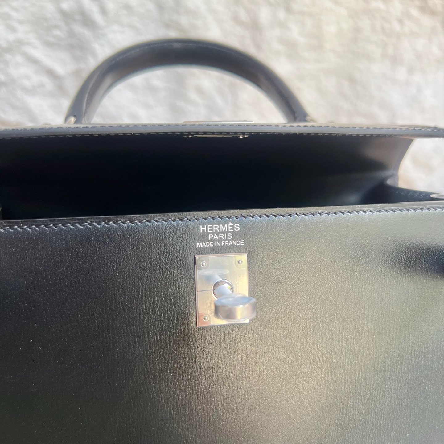 Kelly 25cm Box Leather Color: Ck89 black Noir fully handmade wax thread sewing Silver buckle customized✈️ - Image 7