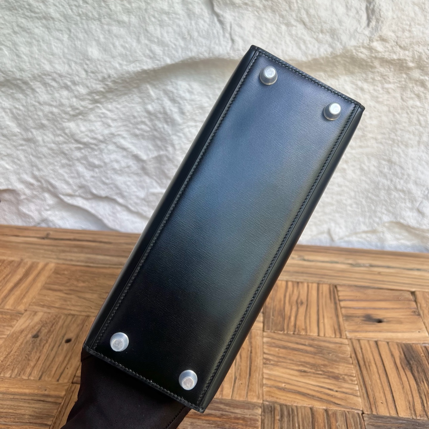 Kelly 25cm Box Leather Color: Ck89 black Noir fully handmade wax thread sewing Silver buckle customized✈️ - Image 9