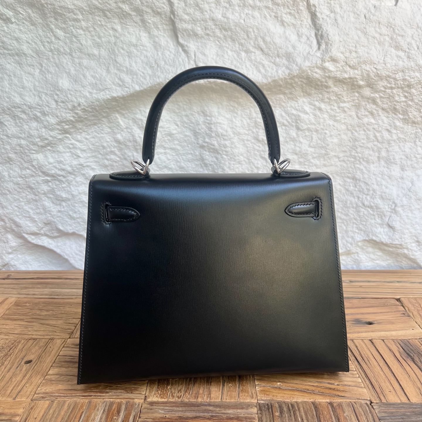 Kelly 25cm Box Leather Color: Ck89 black Noir fully handmade wax thread sewing Silver buckle customized✈️ - Image 11