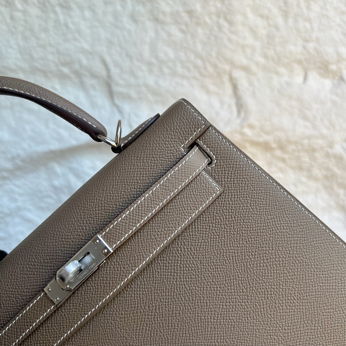 Spot Kelly 25cm Epsom Color: Ck18 elephant gray, fully handmade wax thread sewing Silver buckle Stock - Image 2