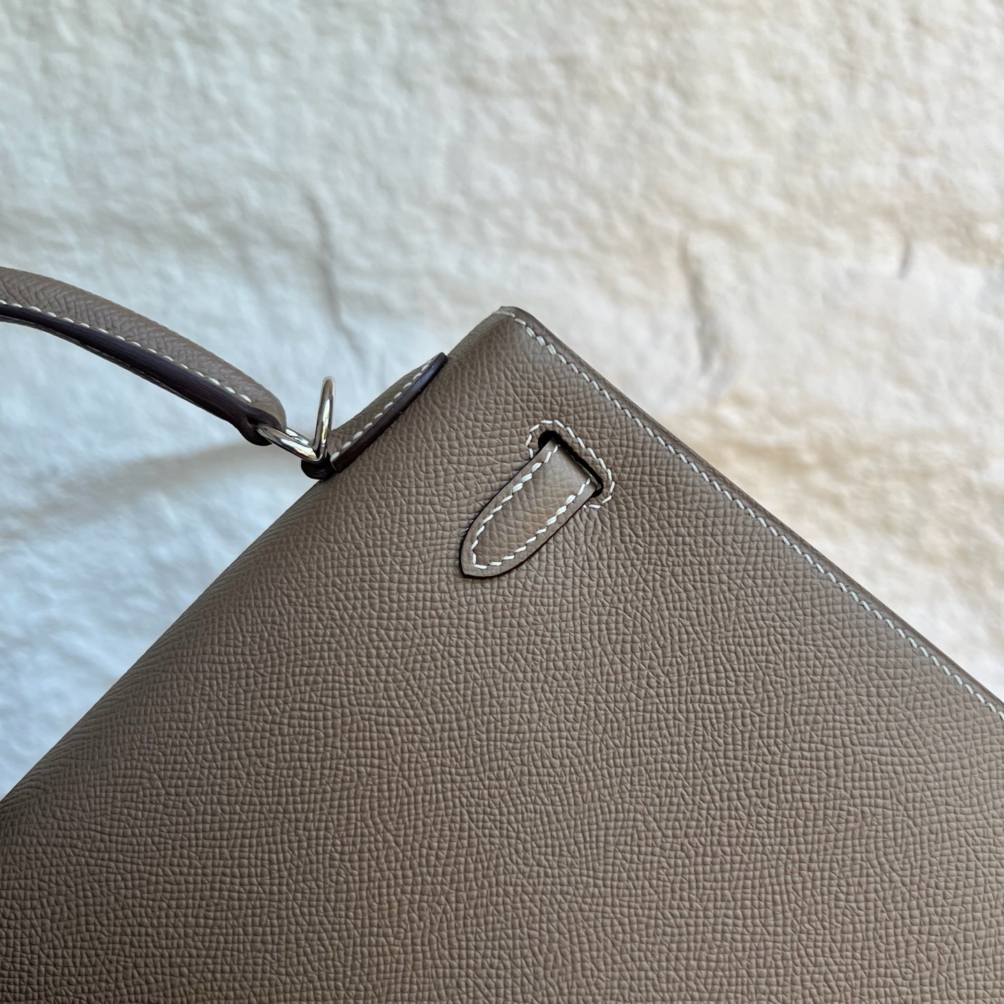 Spot Kelly 25cm Epsom Color: Ck18 elephant gray, fully handmade wax thread sewing Silver buckle Stock - Image 5