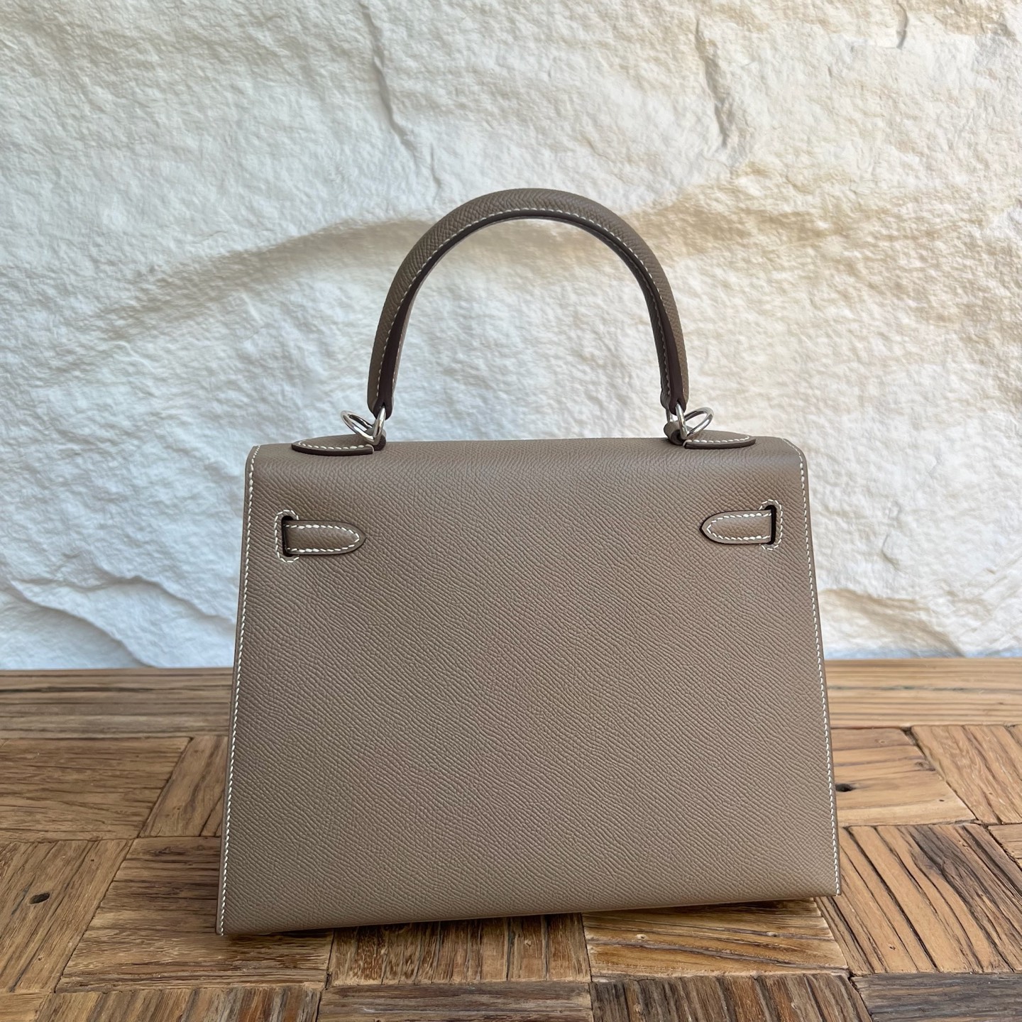 Spot Kelly 25cm Epsom Color: Ck18 elephant gray, fully handmade wax thread sewing Silver buckle Stock - Image 11