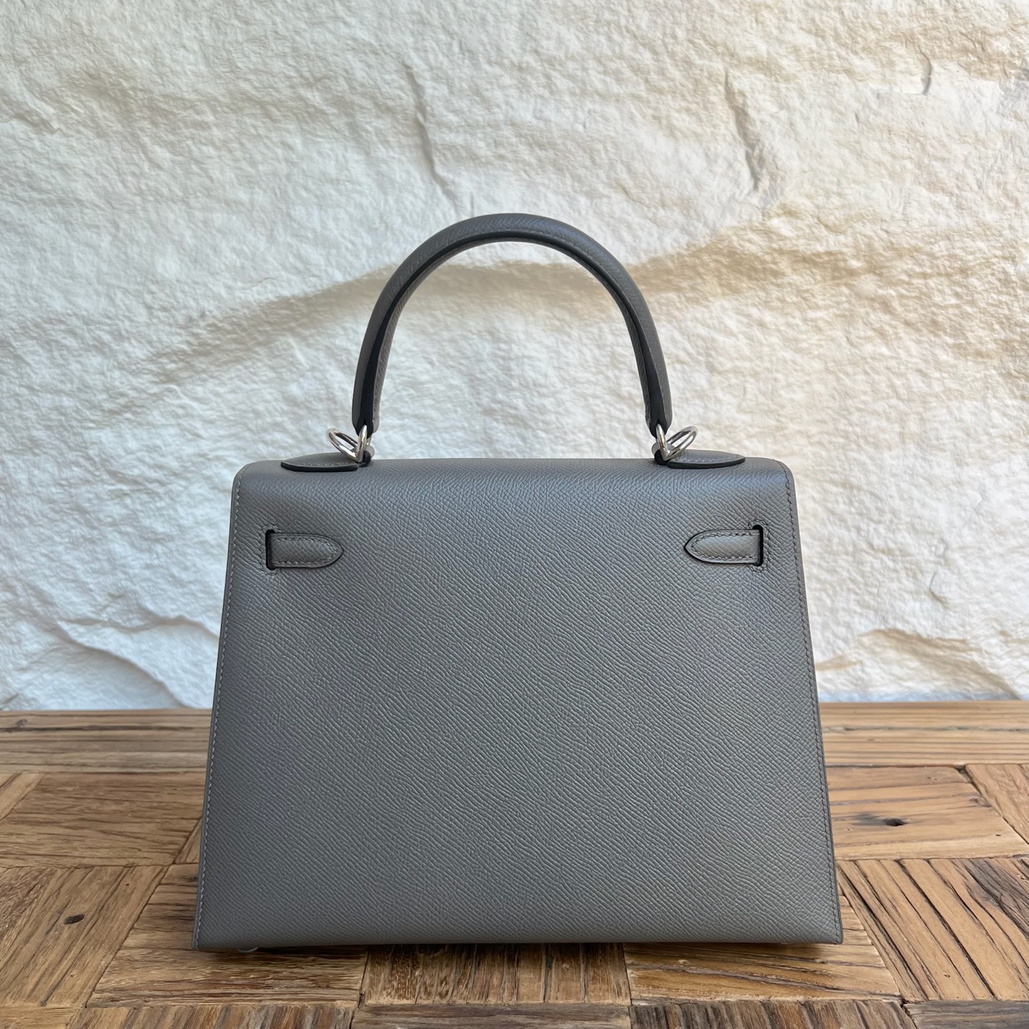 Kelly 25cm Epsom Color: 0L cumulonimbus gray, fully handmade wax stitching Silver buckle customized✈️ - Image 4