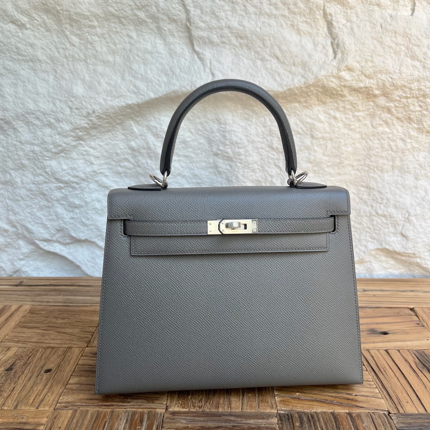 Kelly 25cm Epsom Color: 0L cumulonimbus gray, fully handmade wax stitching Silver buckle customized✈️ - Image 10