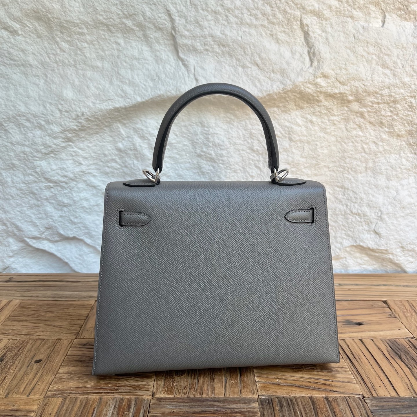 Kelly 25cm Epsom Color: 0L cumulonimbus gray, fully handmade wax stitching Silver buckle customized✈️ - Image 11