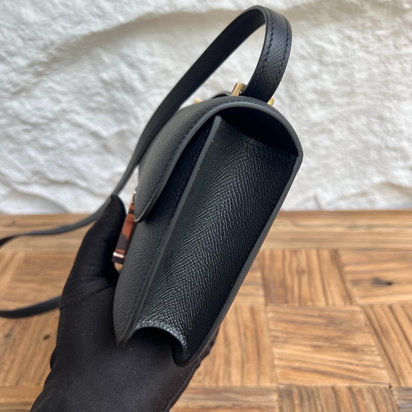 Constance elan 23cm🪞Mirror style Epsom Color: 89 black Fully handmade wax thread sewing Rose gold buckle customized✈️ - Image 3