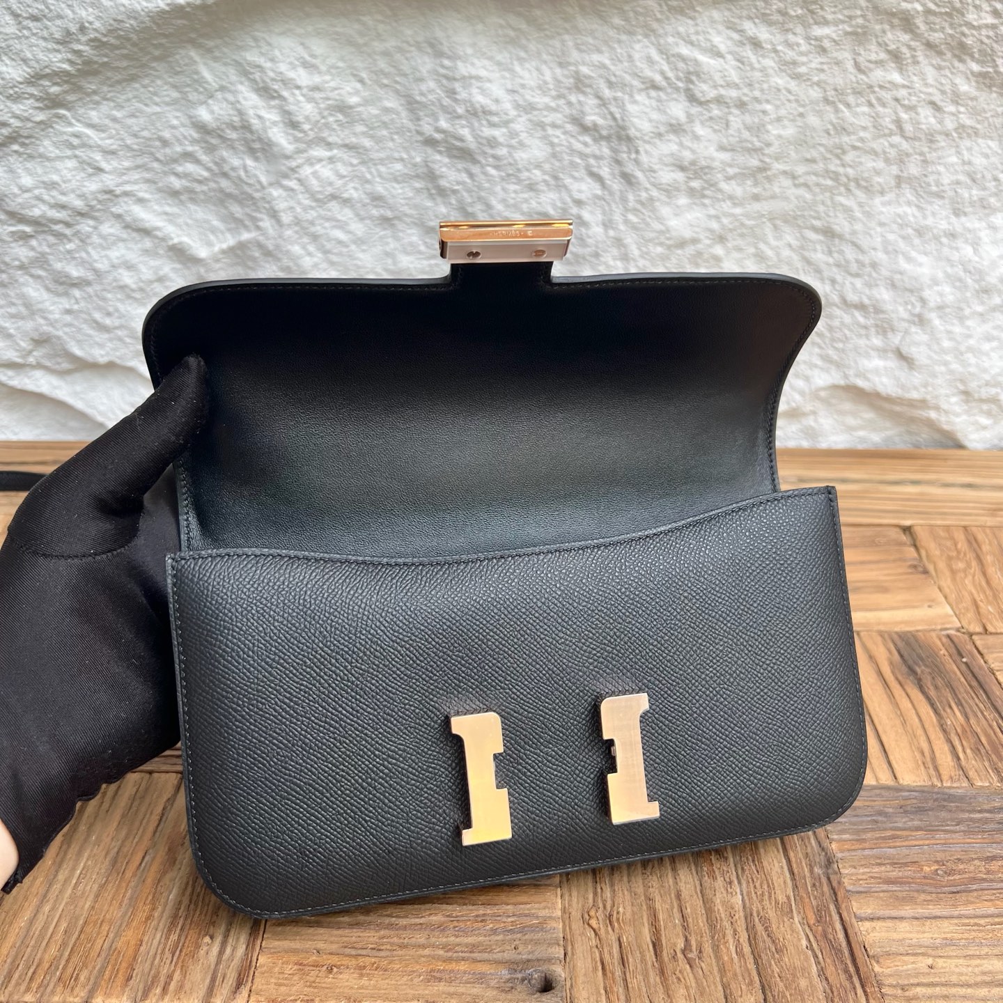Constance elan 23cm🪞Mirror style Epsom Color: 89 black Fully handmade wax thread sewing Rose gold buckle customized✈️ - Image 5