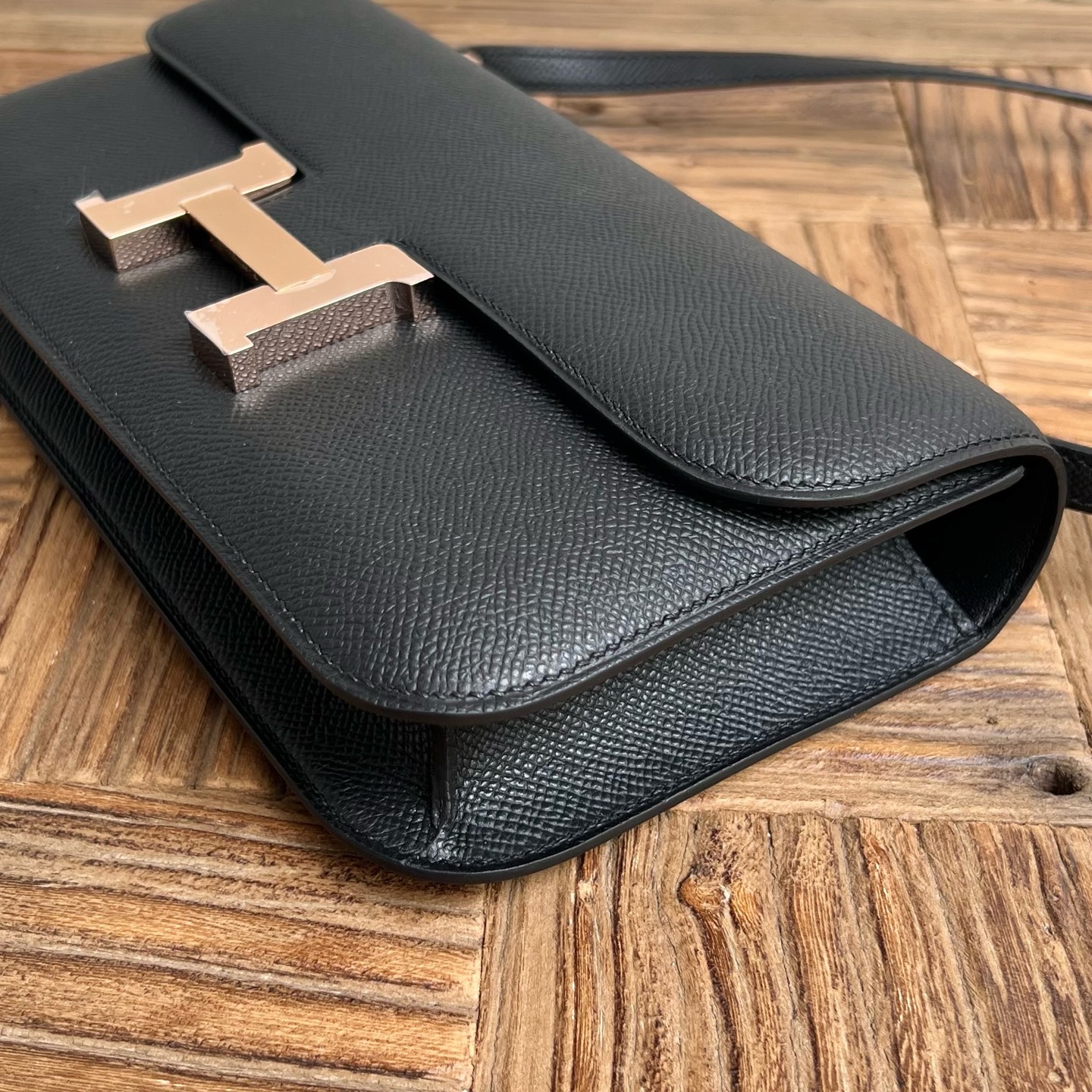 Constance elan 23cm🪞Mirror style Epsom Color: 89 black Fully handmade wax thread sewing Rose gold buckle customized✈️ - Image 9