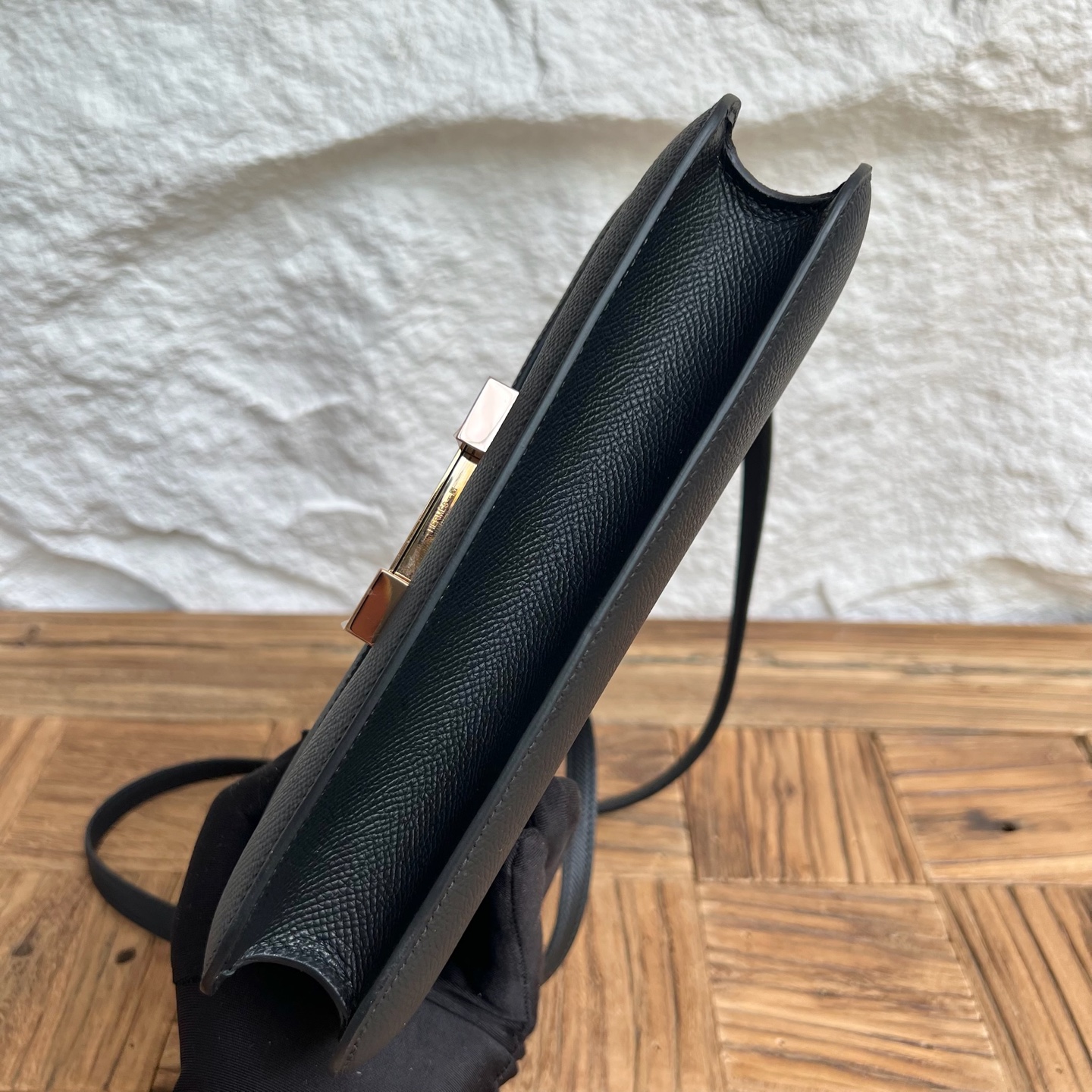 Constance elan 23cm🪞Mirror style Epsom Color: 89 black Fully handmade wax thread sewing Rose gold buckle customized✈️ - Image 10
