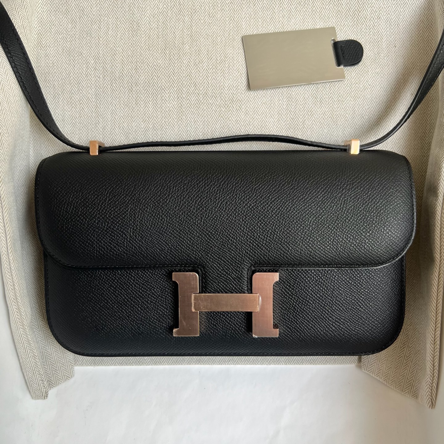Constance elan 23cm🪞Mirror style Epsom Color: 89 black Fully handmade wax thread sewing Rose gold buckle customized✈️ - Image 11