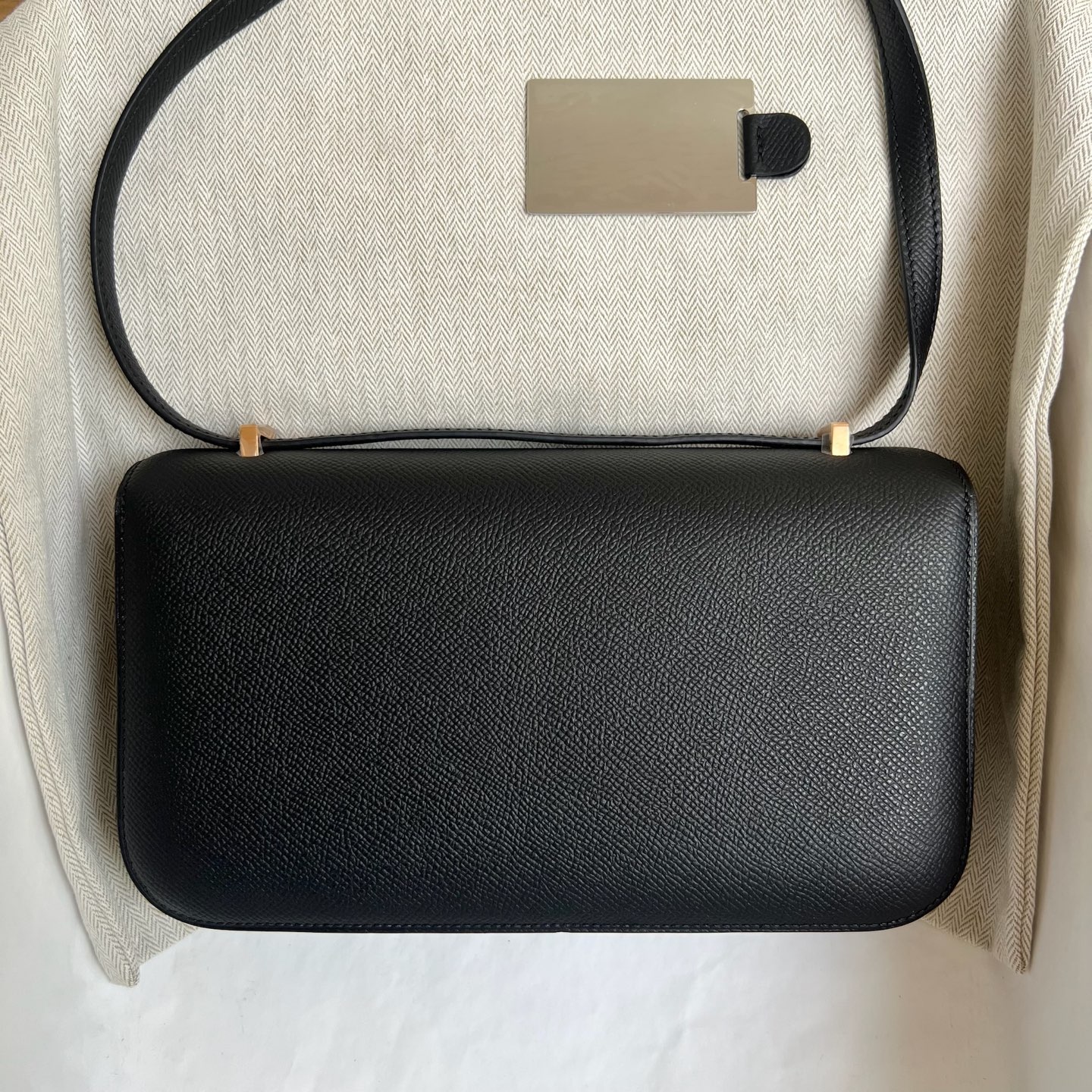 Constance elan 23cm🪞Mirror style Epsom Color: 89 black Fully handmade wax thread sewing Rose gold buckle customized✈️ - Image 12