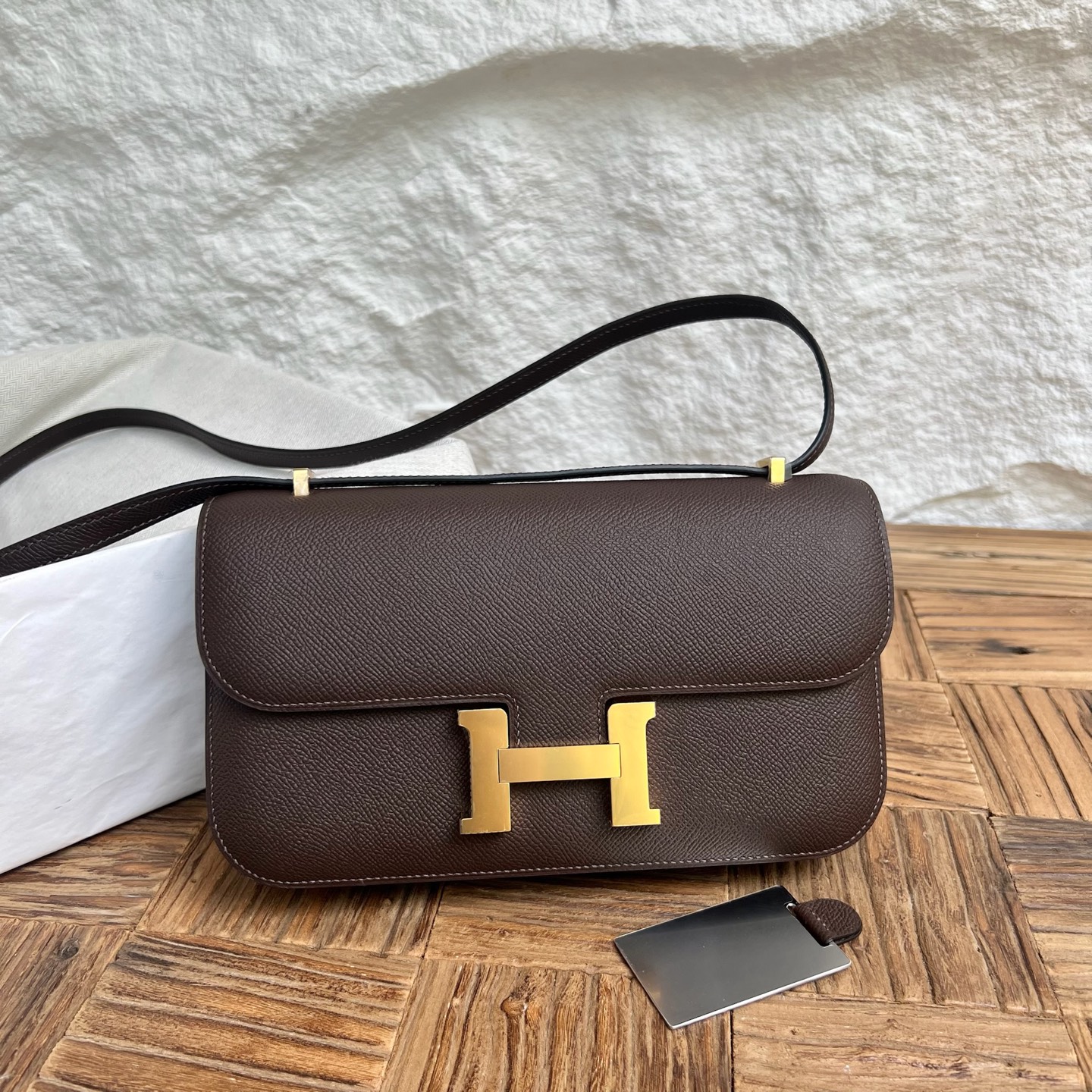 Constance elan 23cm🪞Mirror style Epsom Color: 47 chocolate 🍫 Fully handmade wax thread sewing Gold buckle customized✈️