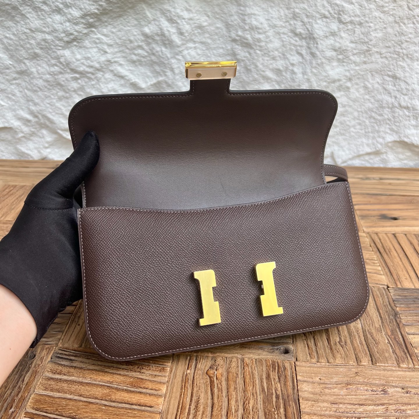 Constance elan 23cm🪞Mirror style Epsom Color: 47 chocolate 🍫 Fully handmade wax thread sewing Gold buckle customized✈️ - Image 5