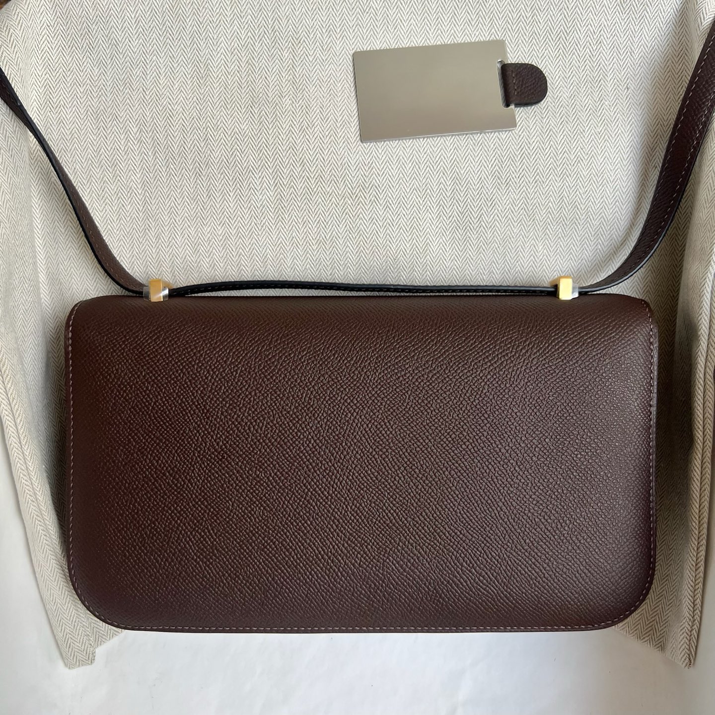 Constance elan 23cm🪞Mirror style Epsom Color: 47 chocolate 🍫 Fully handmade wax thread sewing Gold buckle customized✈️ - Image 12