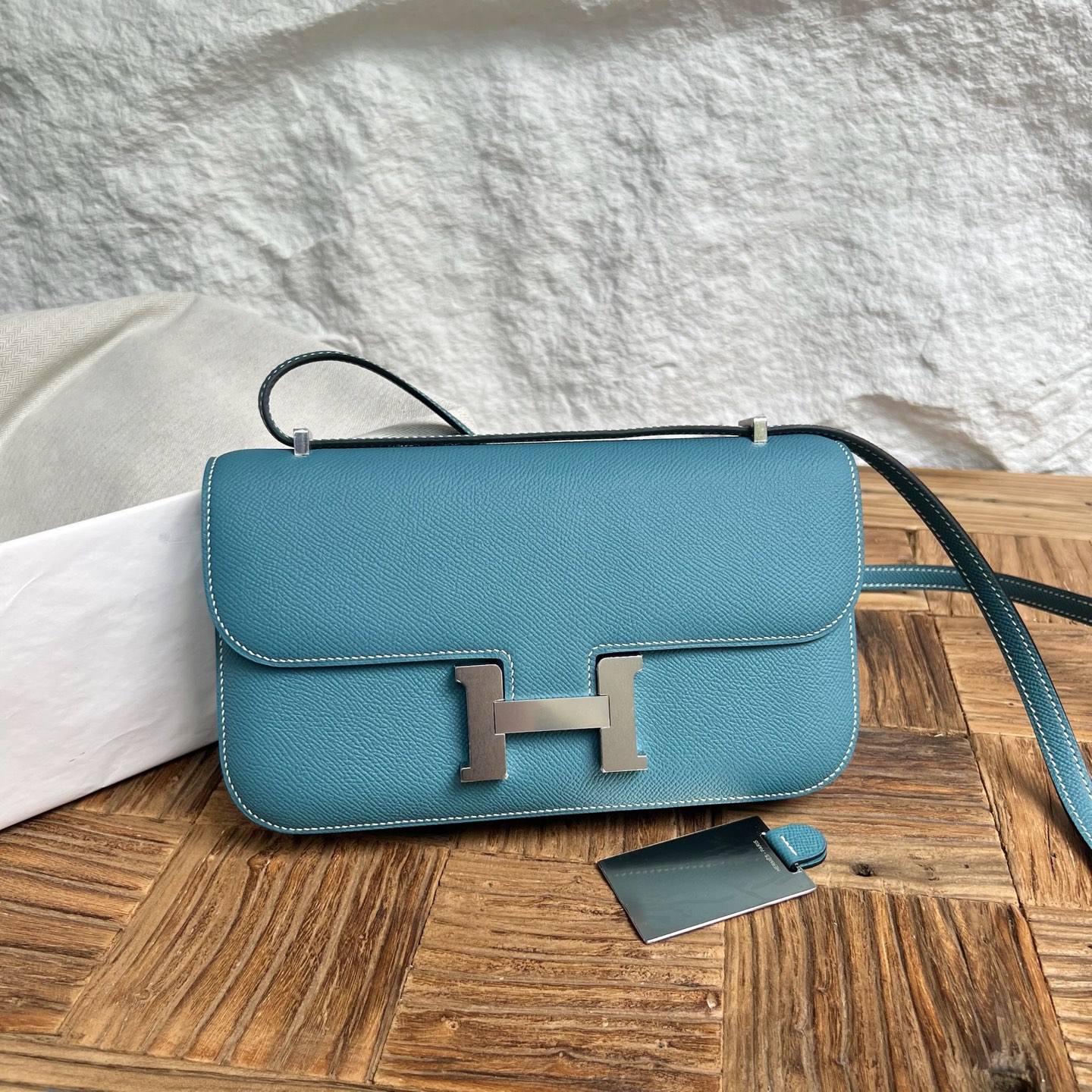 Constance elan 23cm🪞Mirror style Epsom Color: D2 New Bleu Jean Fully handmade wax thread sewing Silver buckle customized✈️
