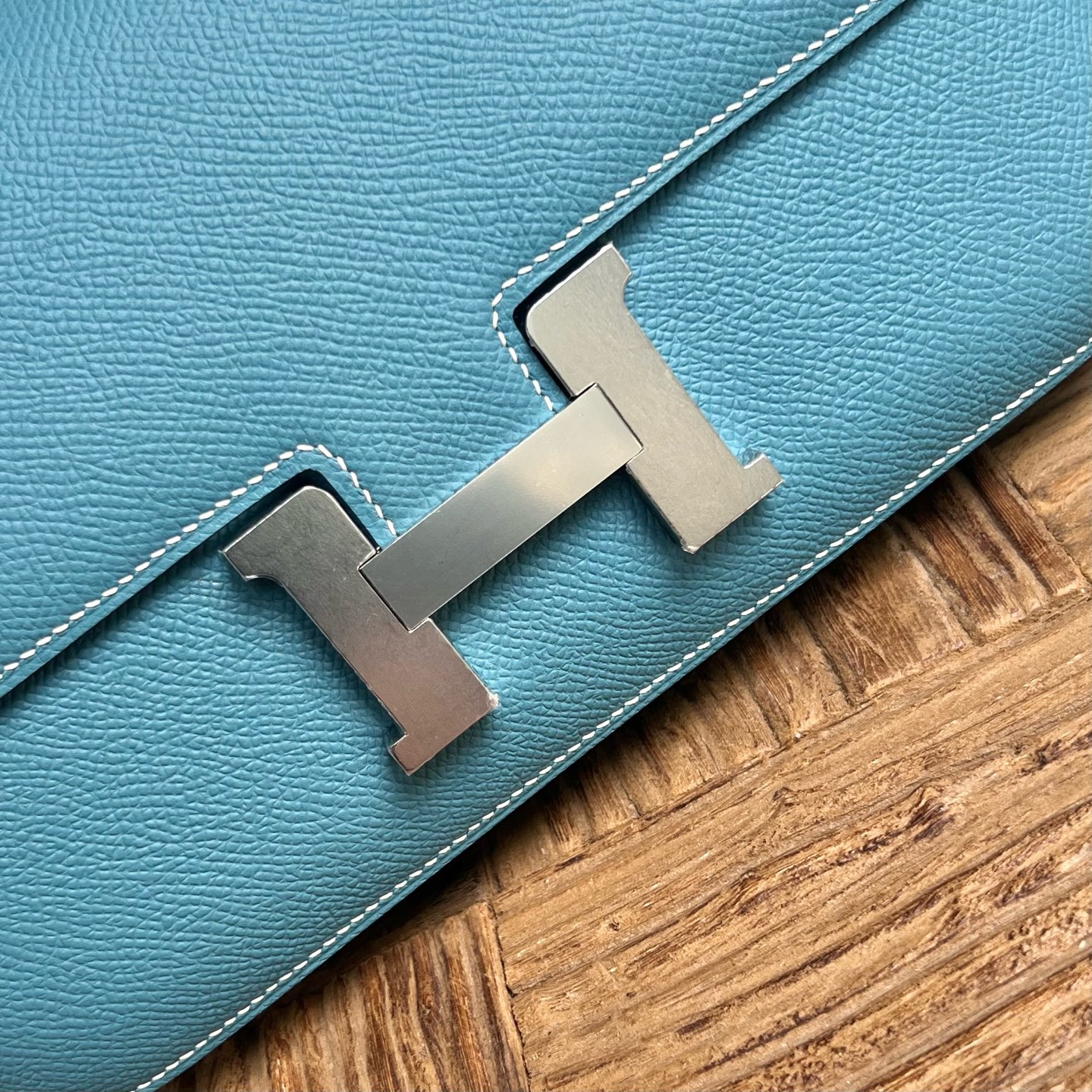 Constance elan 23cm🪞Mirror style Epsom Color: D2 New Bleu Jean Fully handmade wax thread sewing Silver buckle customized✈️ - Image 2