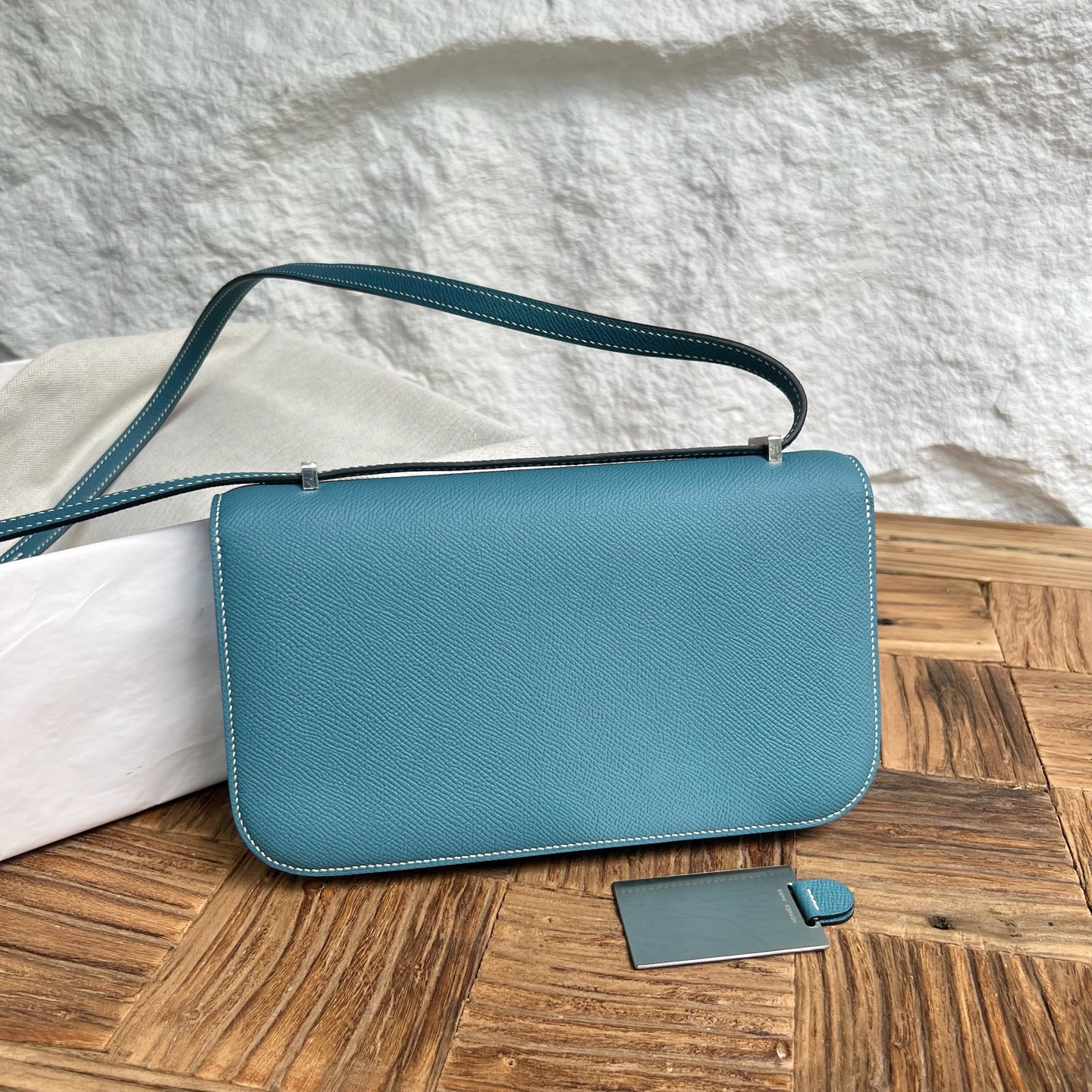 Constance elan 23cm🪞Mirror style Epsom Color: D2 New Bleu Jean Fully handmade wax thread sewing Silver buckle customized✈️ - Image 4