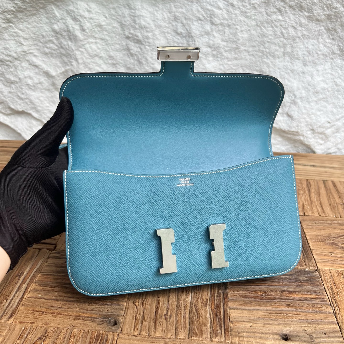 Constance elan 23cm🪞Mirror style Epsom Color: D2 New Bleu Jean Fully handmade wax thread sewing Silver buckle customized✈️ - Image 6