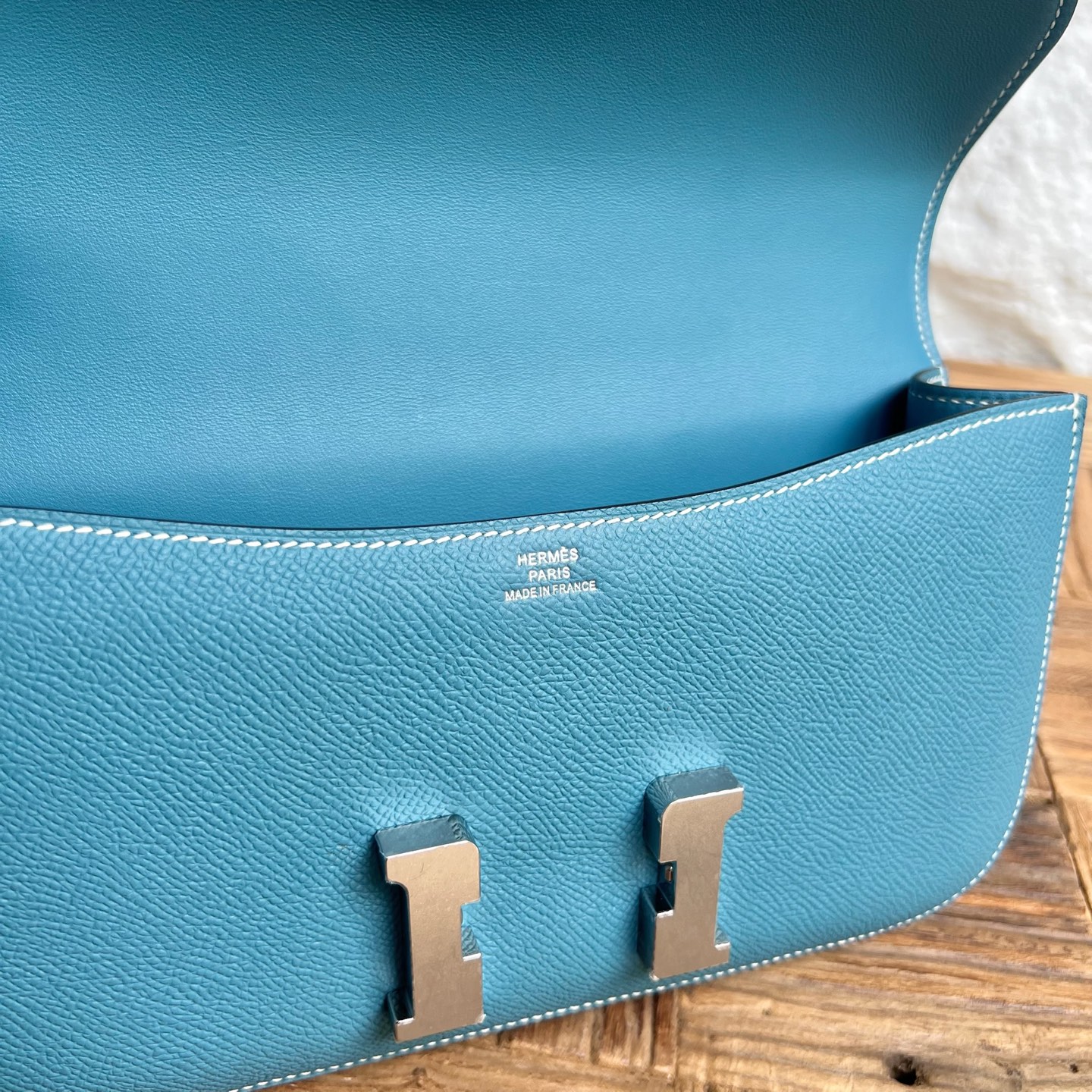 Constance elan 23cm🪞Mirror style Epsom Color: D2 New Bleu Jean Fully handmade wax thread sewing Silver buckle customized✈️ - Image 7