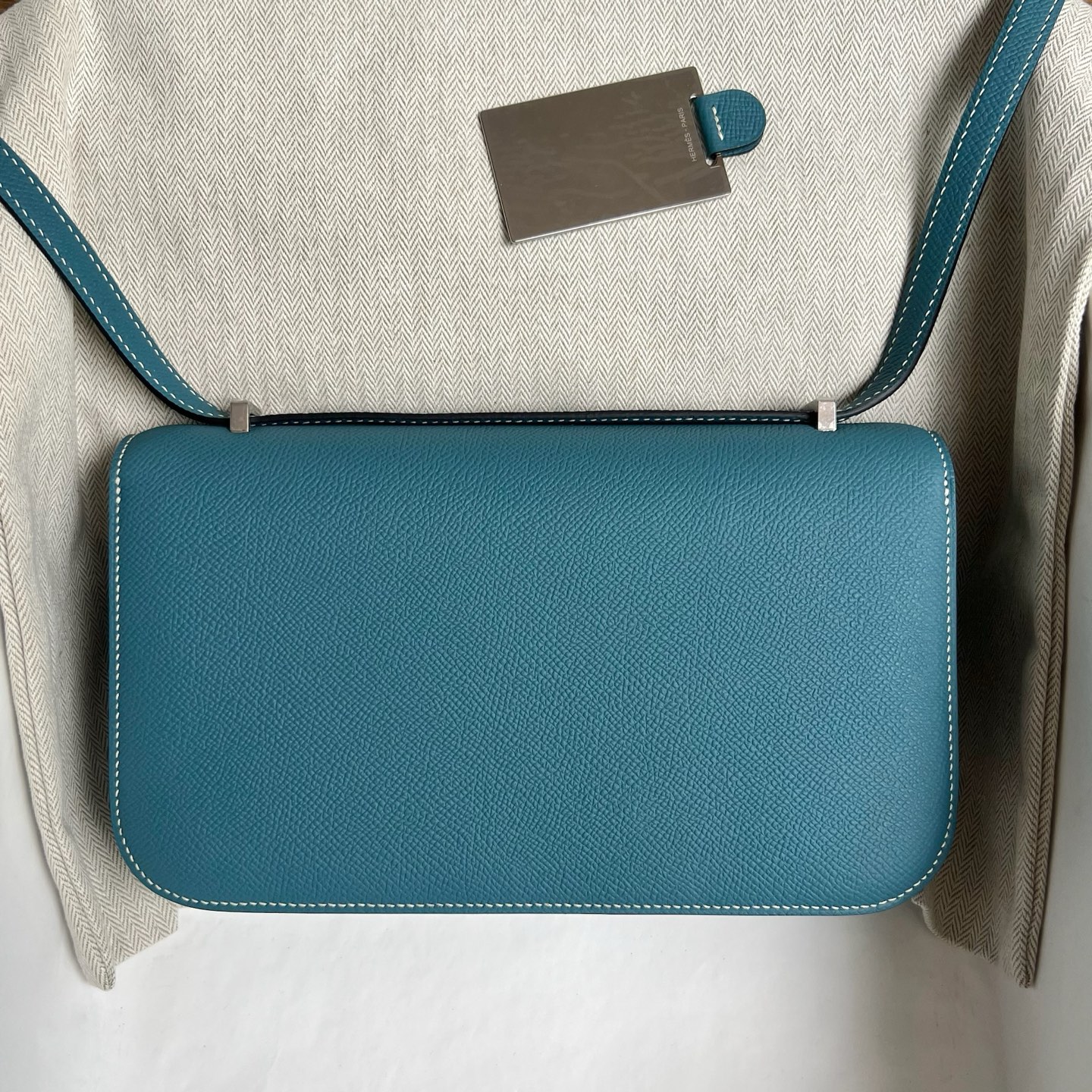 Constance elan 23cm🪞Mirror style Epsom Color: D2 New Bleu Jean Fully handmade wax thread sewing Silver buckle customized✈️ - Image 17