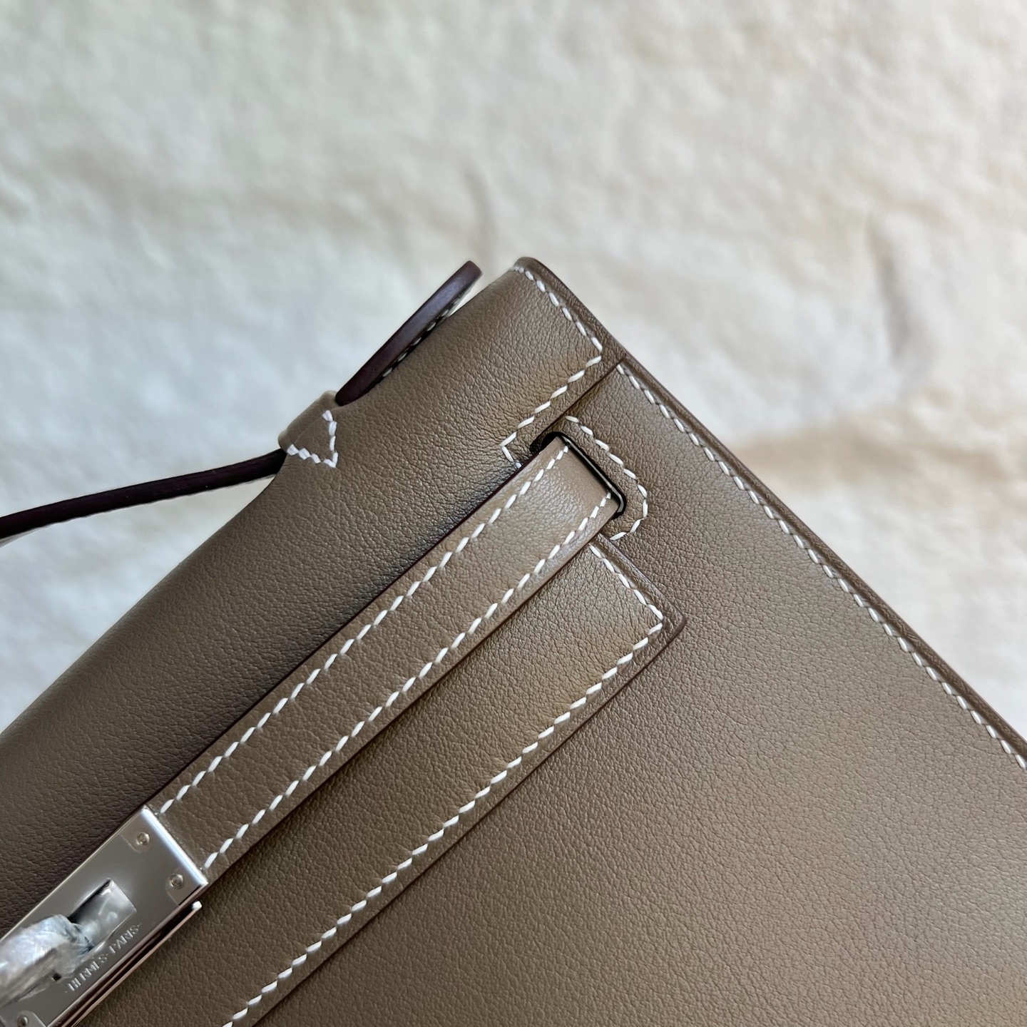 Mini Kelly Pochette 22cm Swift Color: Ck18 elephant gray Etoupe Handmade wax thread sewing Silver buckle customized✈️ - Image 2