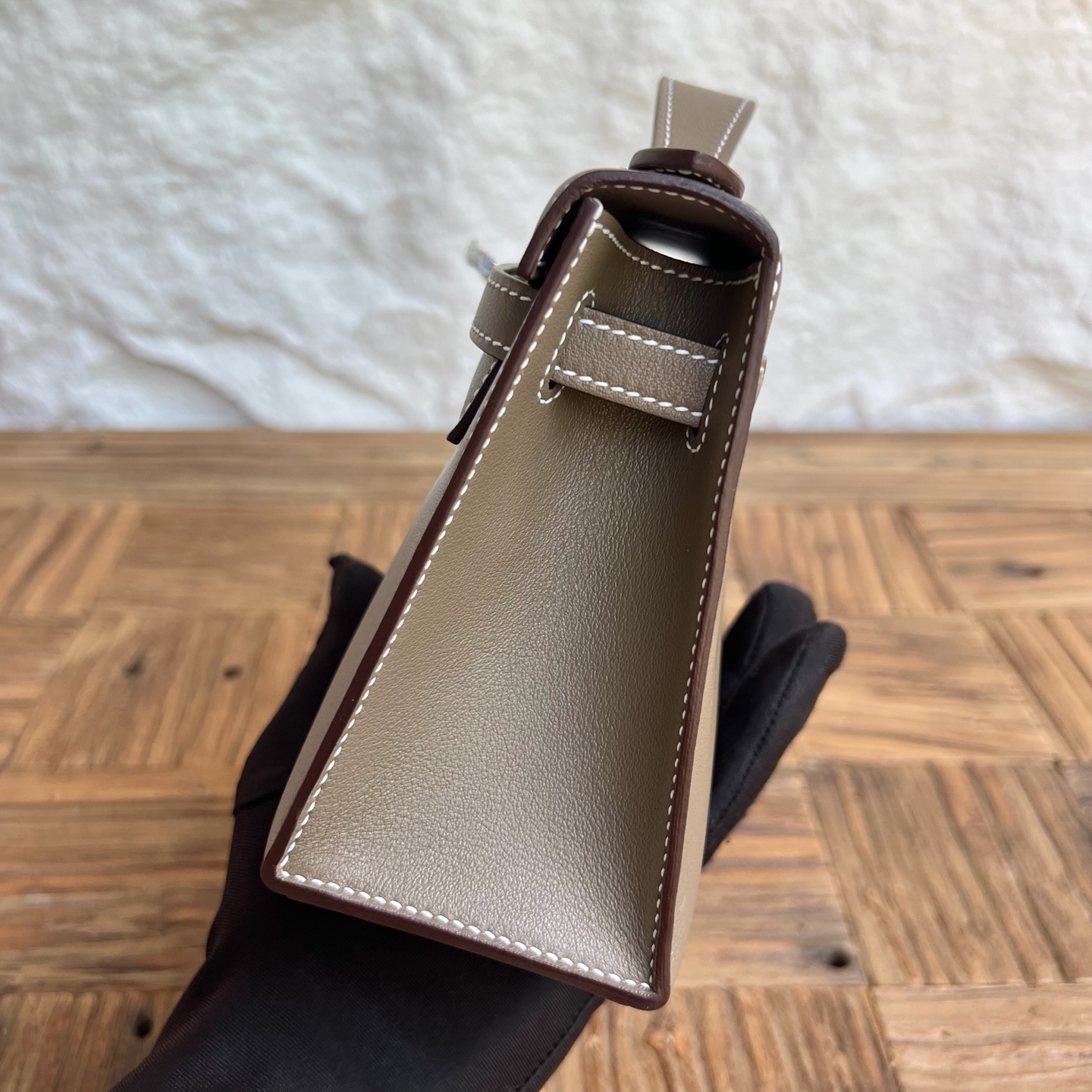 Mini Kelly Pochette 22cm Swift Color: Ck18 elephant gray Etoupe Handmade wax thread sewing Silver buckle customized✈️ - Image 3