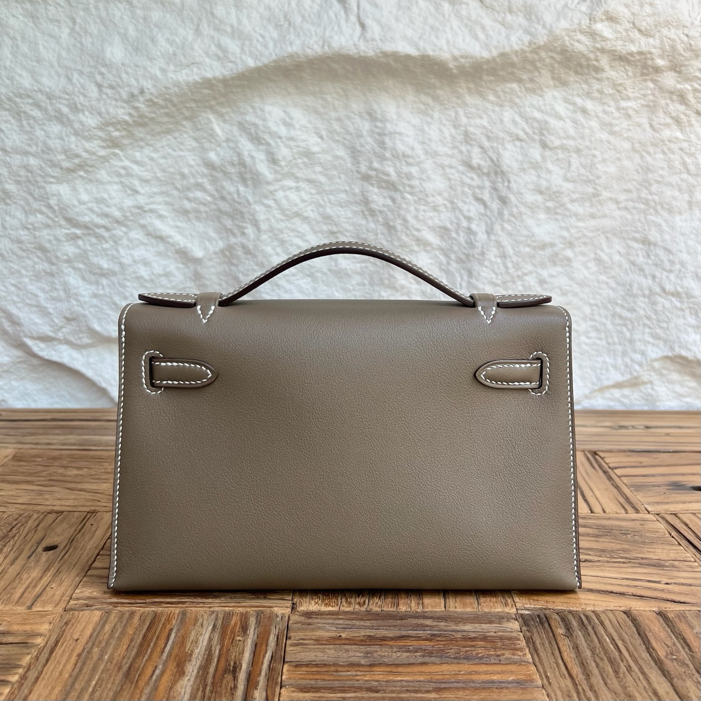 Mini Kelly Pochette 22cm Swift Color: Ck18 elephant gray Etoupe Handmade wax thread sewing Silver buckle customized✈️ - Image 4