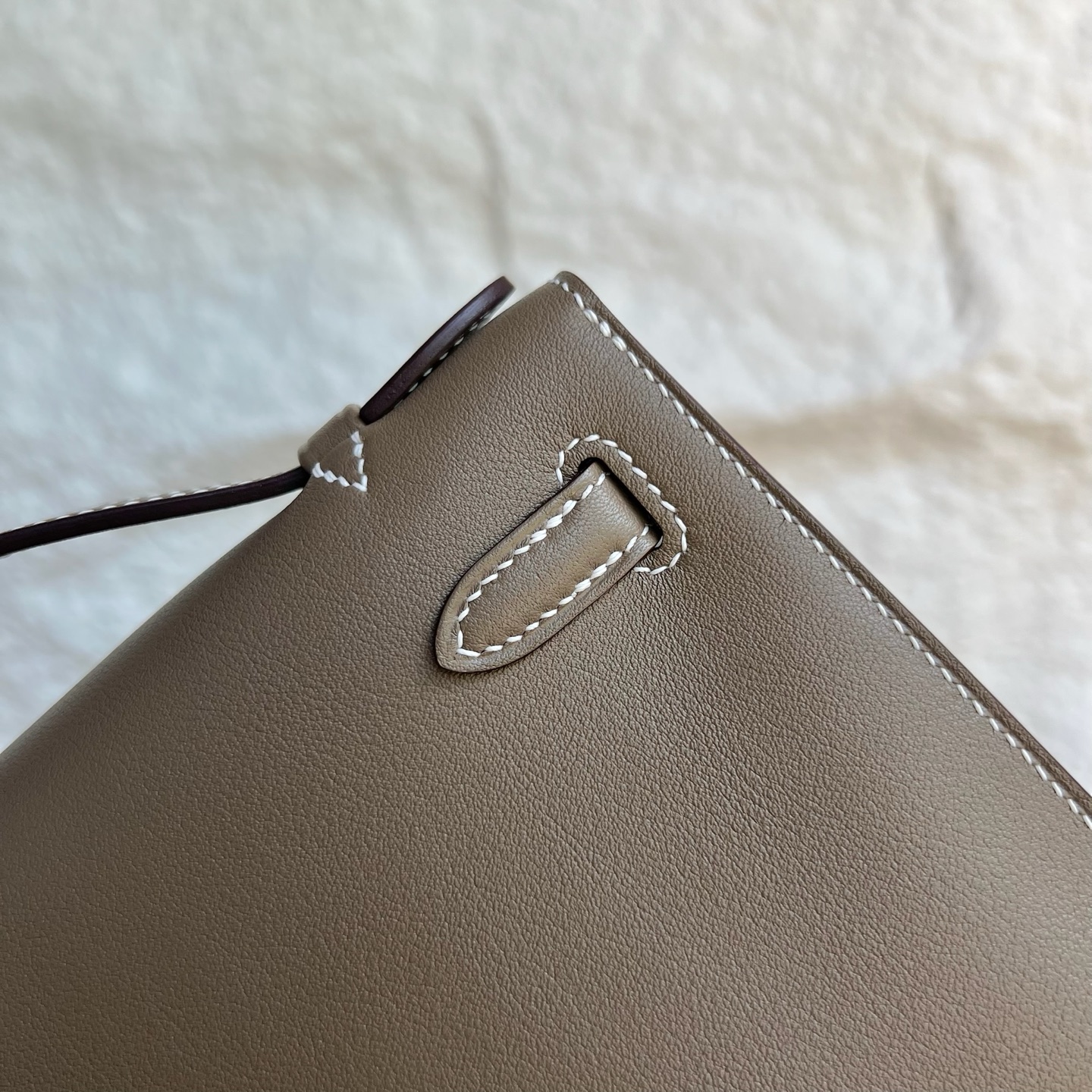 Mini Kelly Pochette 22cm Swift Color: Ck18 elephant gray Etoupe Handmade wax thread sewing Silver buckle customized✈️ - Image 5