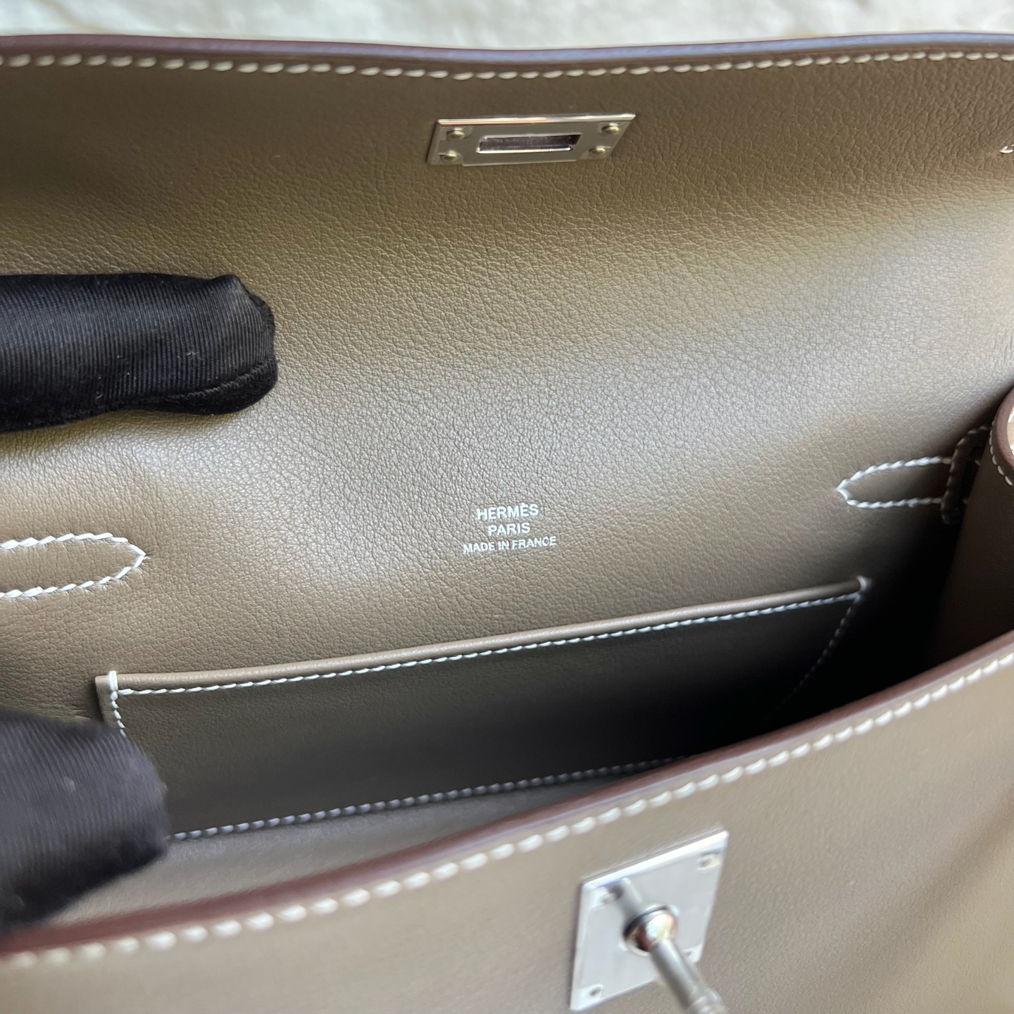 Mini Kelly Pochette 22cm Swift Color: Ck18 elephant gray Etoupe Handmade wax thread sewing Silver buckle customized✈️ - Image 7