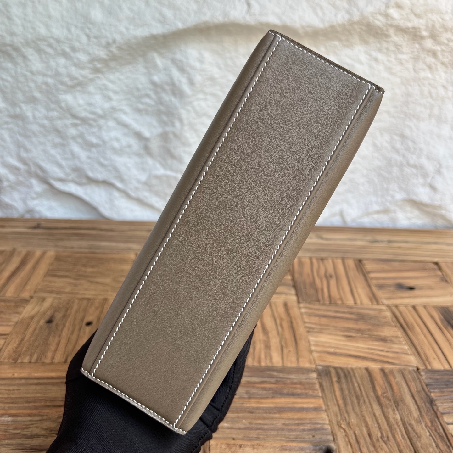 Mini Kelly Pochette 22cm Swift Color: Ck18 elephant gray Etoupe Handmade wax thread sewing Silver buckle customized✈️ - Image 9